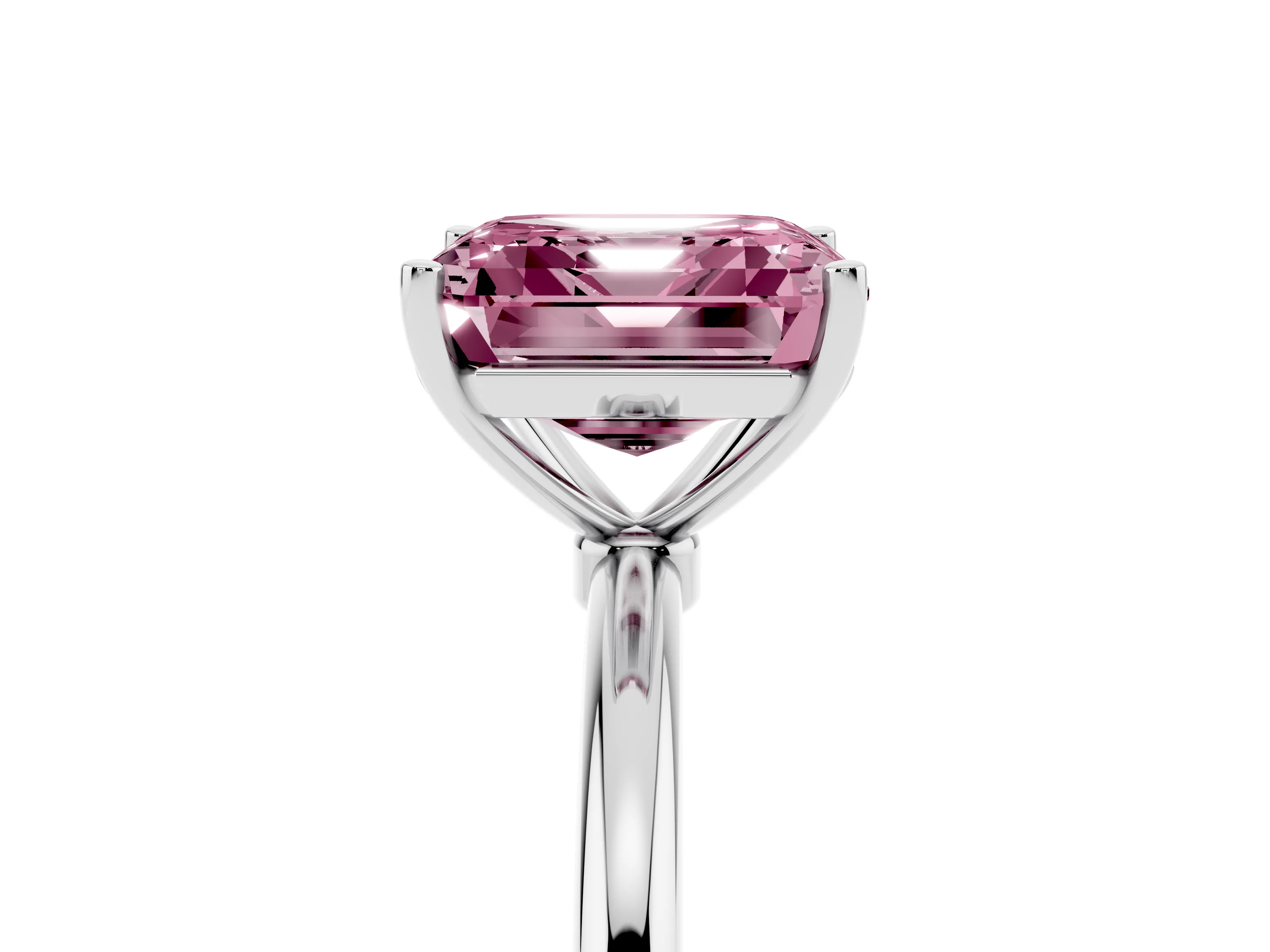 Fancy Pink Asscher Cut Diamond Solitaire Engagement Ring Set in Silver with Thin Band and Prong Setting
