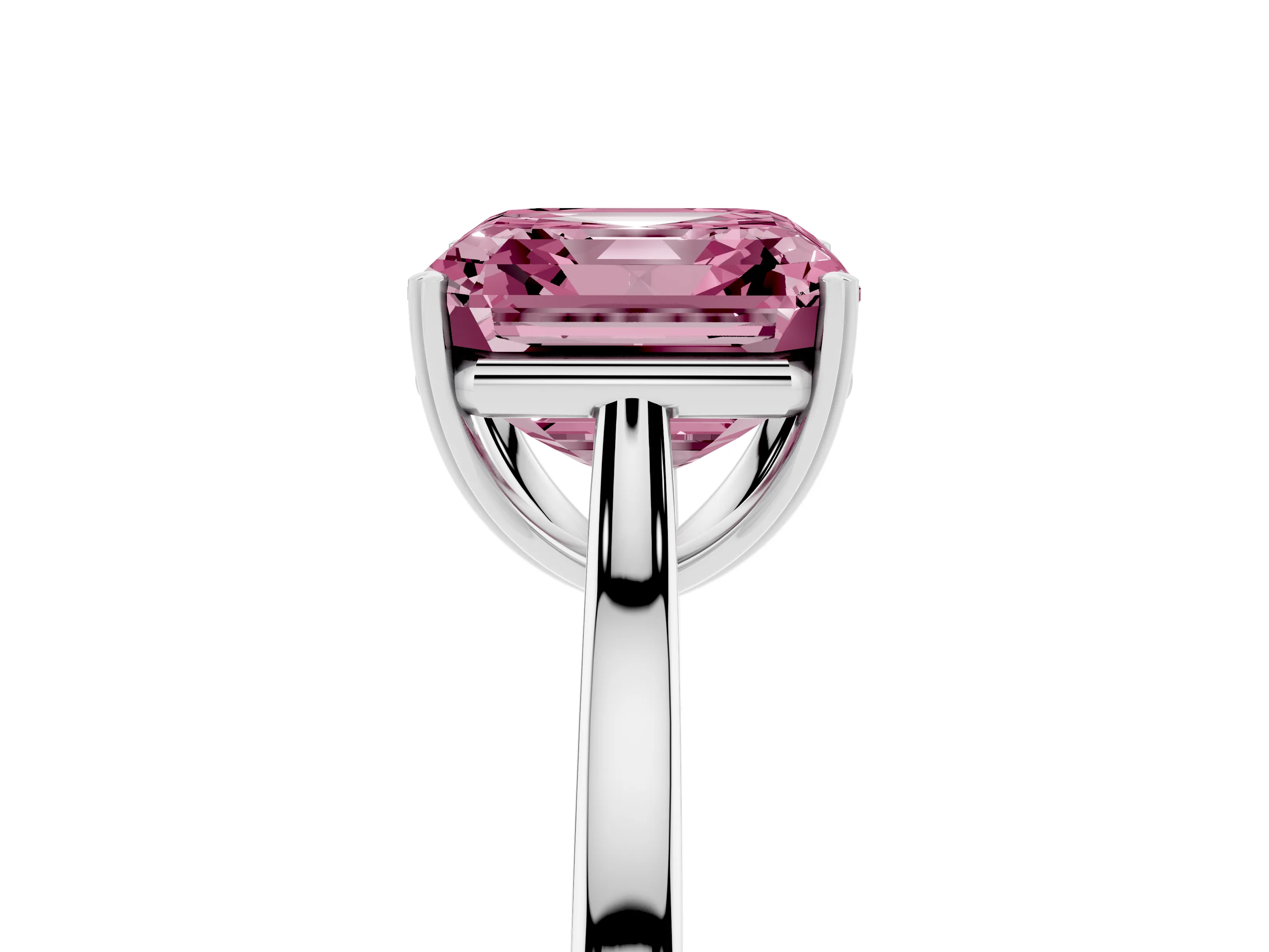 Fancy Pink Asscher Cut Diamond Solitaire Heart Prong Engagement Ring Set in White gold with Tapered Band