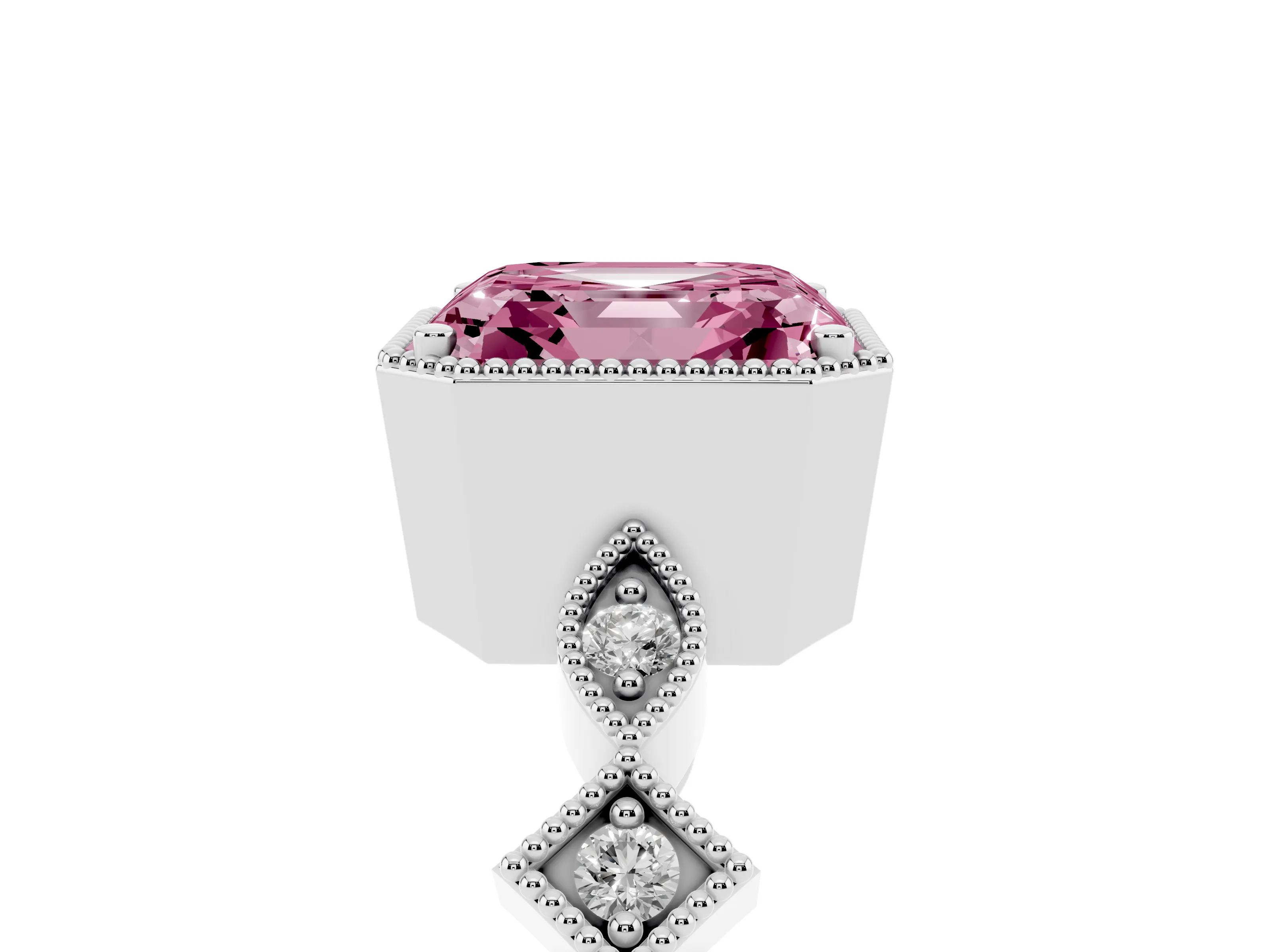 Fancy Pink Asscher Cut Diamond Milgrain Marquise Twist Band Ring Set in Silver with Prong Setting