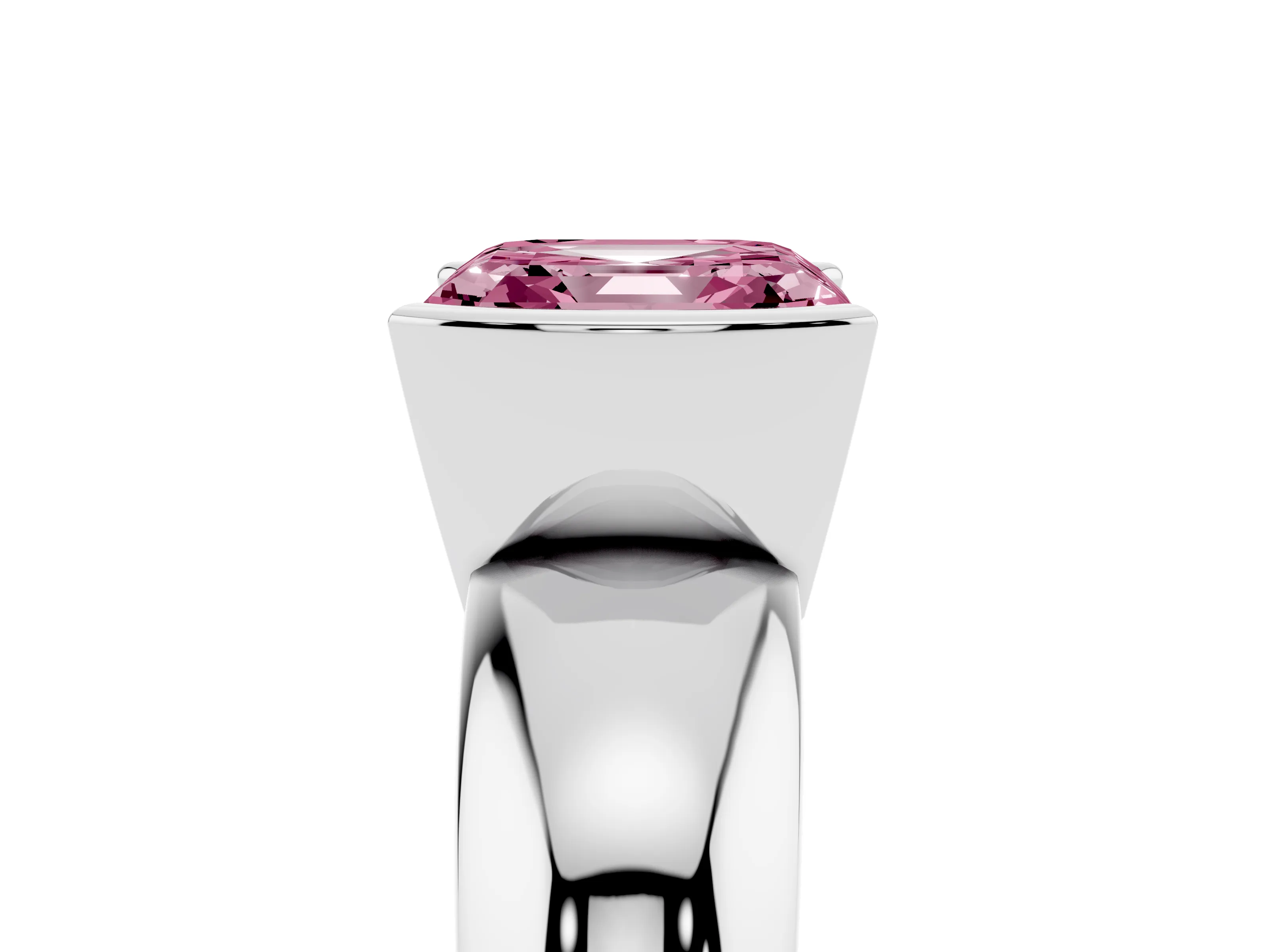 Fancy Pink Asscher Cut Diamond Solitaire Tension Set Ring Set in Silver with Wide Band