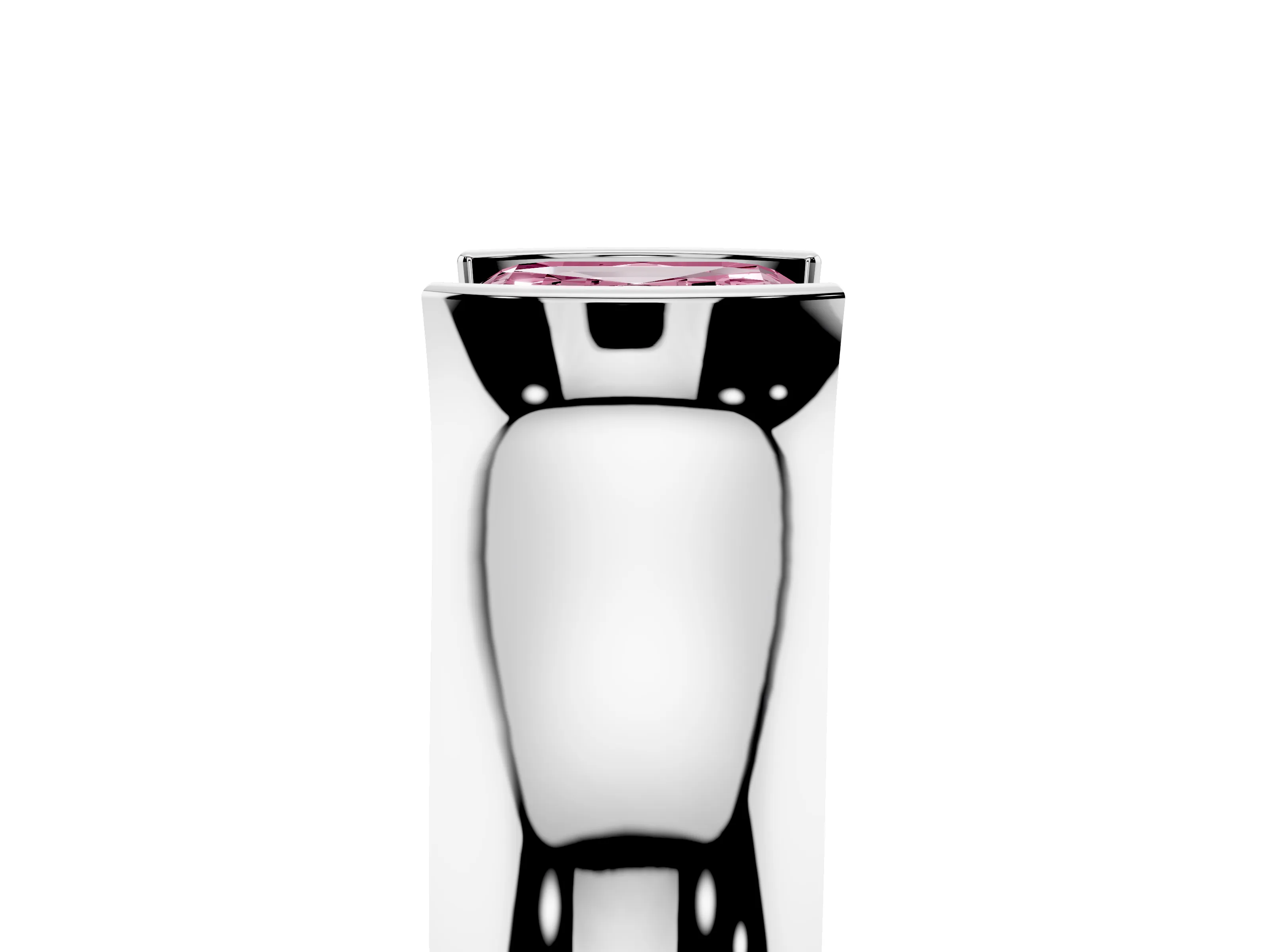 Fancy Pink Asscher Cut Diamond Bezel Solitaire Ring Set in White gold with Wide Band