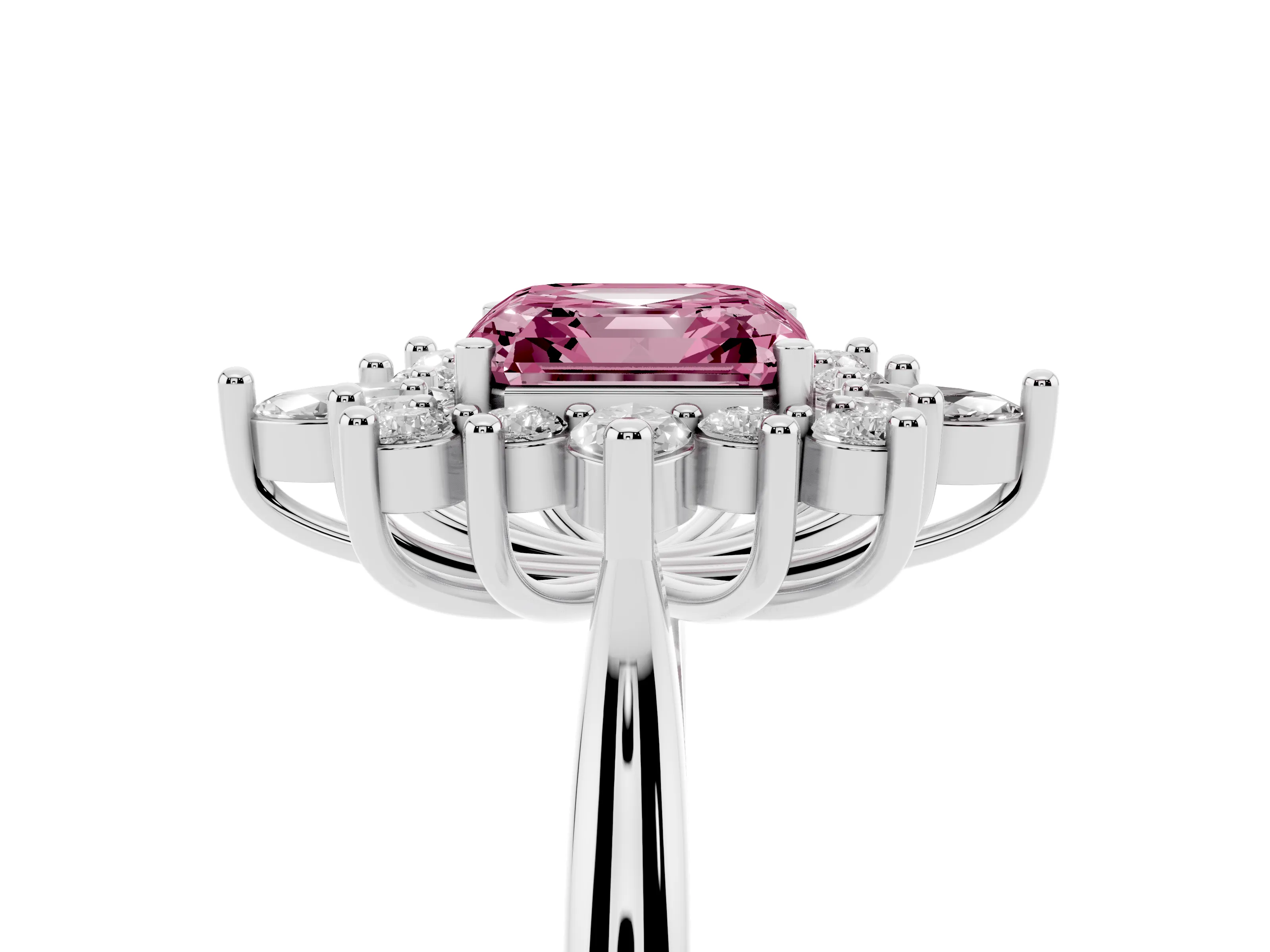 Fancy Pink Asscher Cut Diamond Cluster Halo Ring Set in Platinum with Marquise and Round Accents
