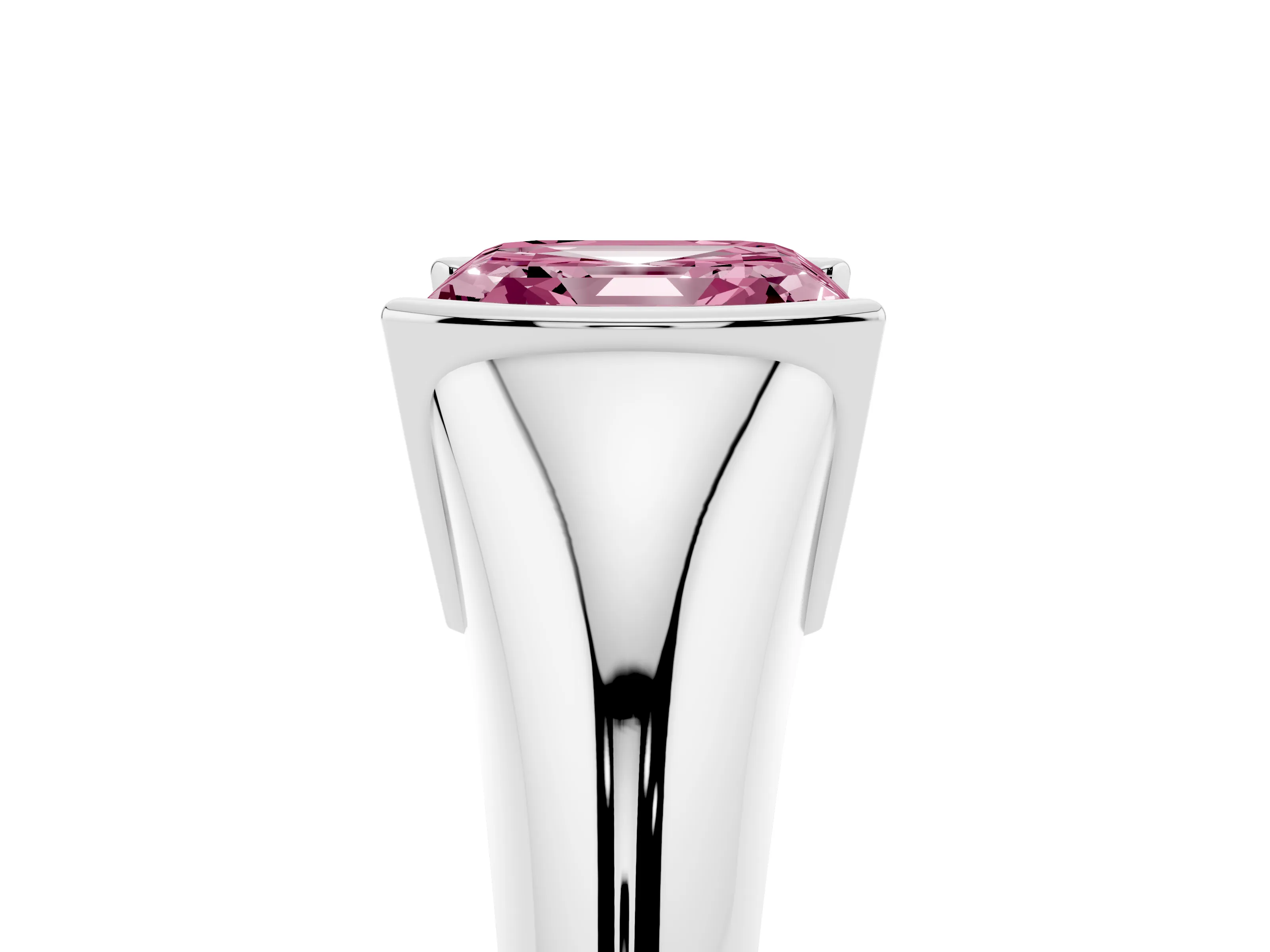 Fancy Pink Asscher Cut Diamond Solitaire Tension Set Ring Set in White gold