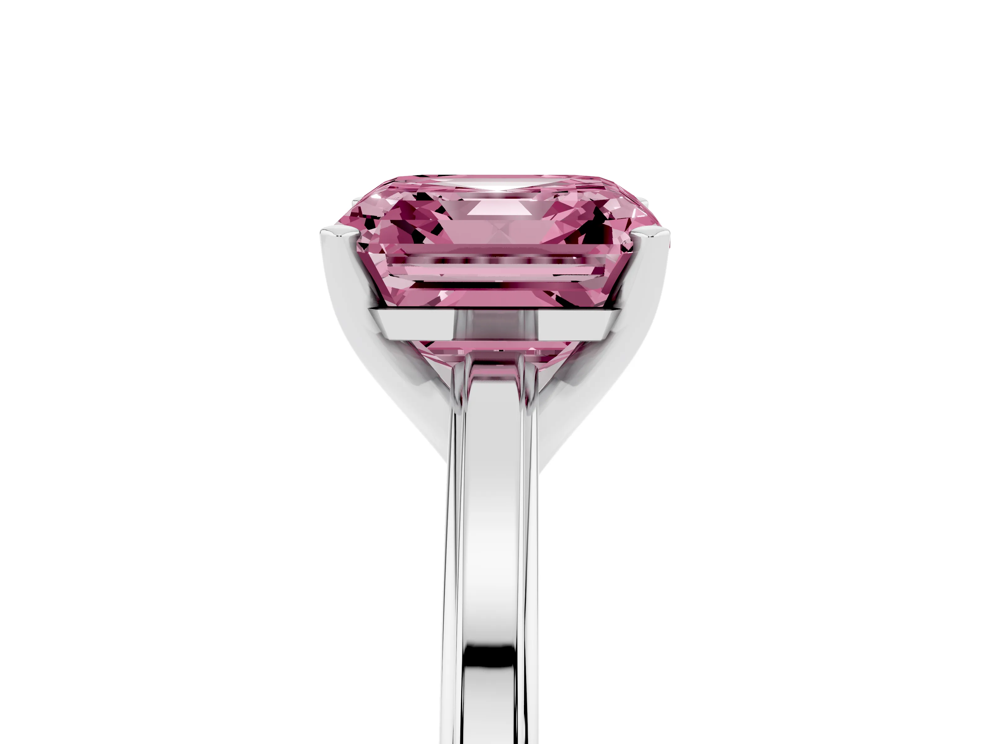 Fancy Pink Asscher Cut Diamond Solitaire Ring Set in White gold with Prong Setting and Classic Band