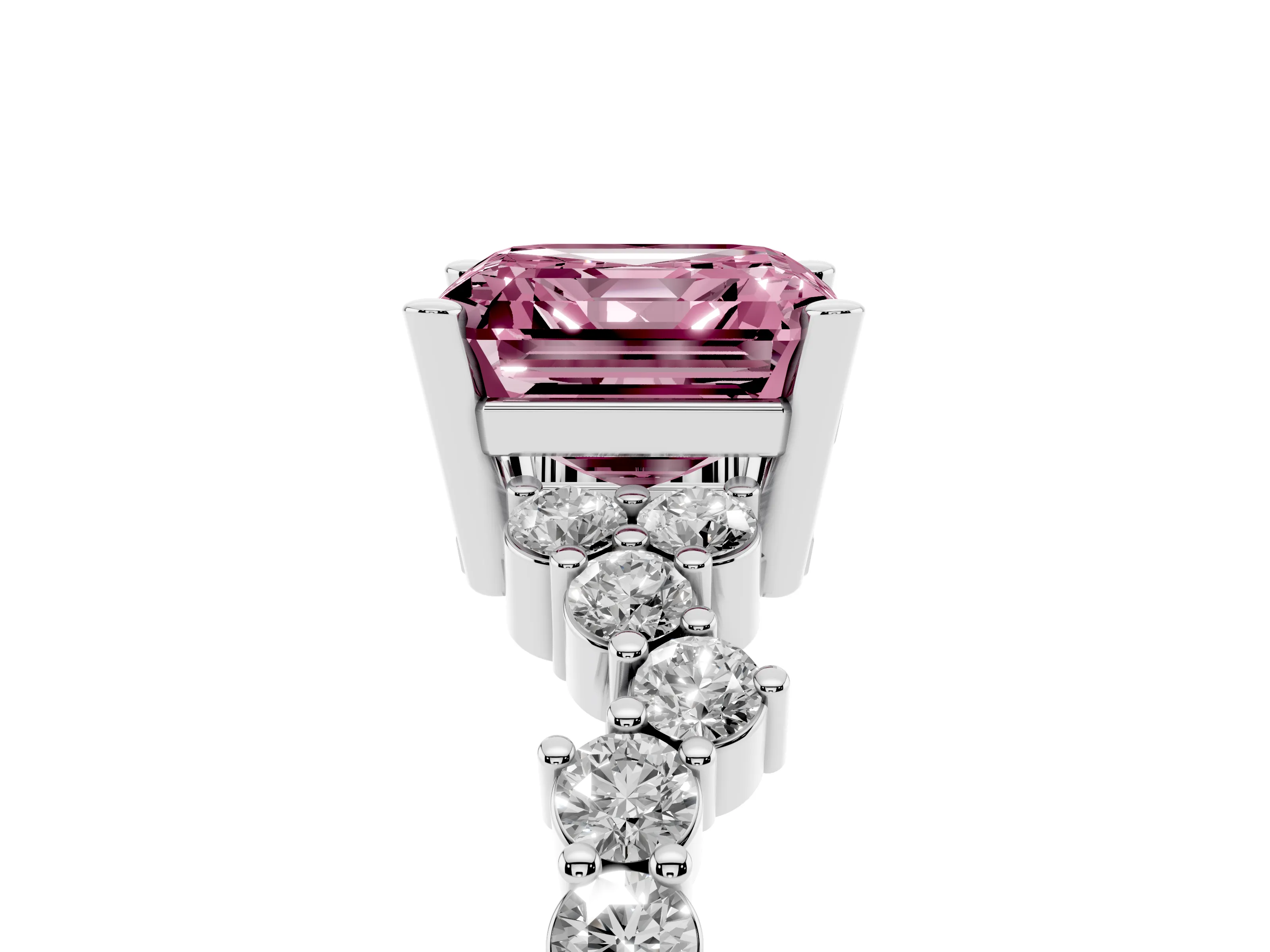 Fancy Pink Asscher Cut Diamond Ring Set in White gold with Scattered Round Accents