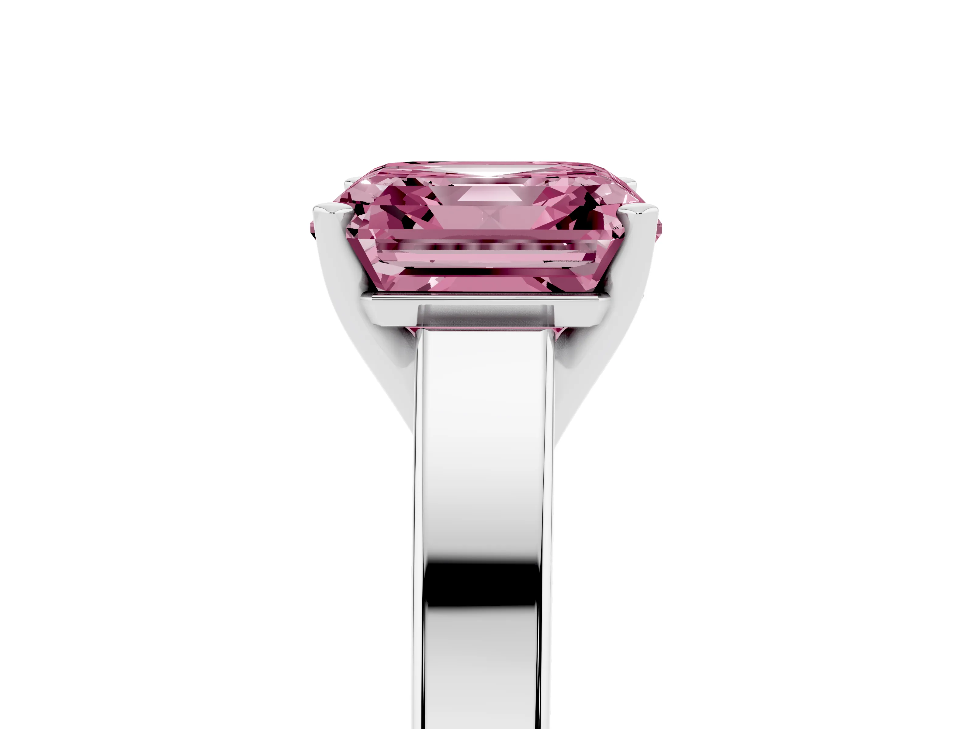 Fancy Pink Asscher Cut Diamond Solitaire Engagement Ring Set in White gold with Prong Setting and Tapered Band