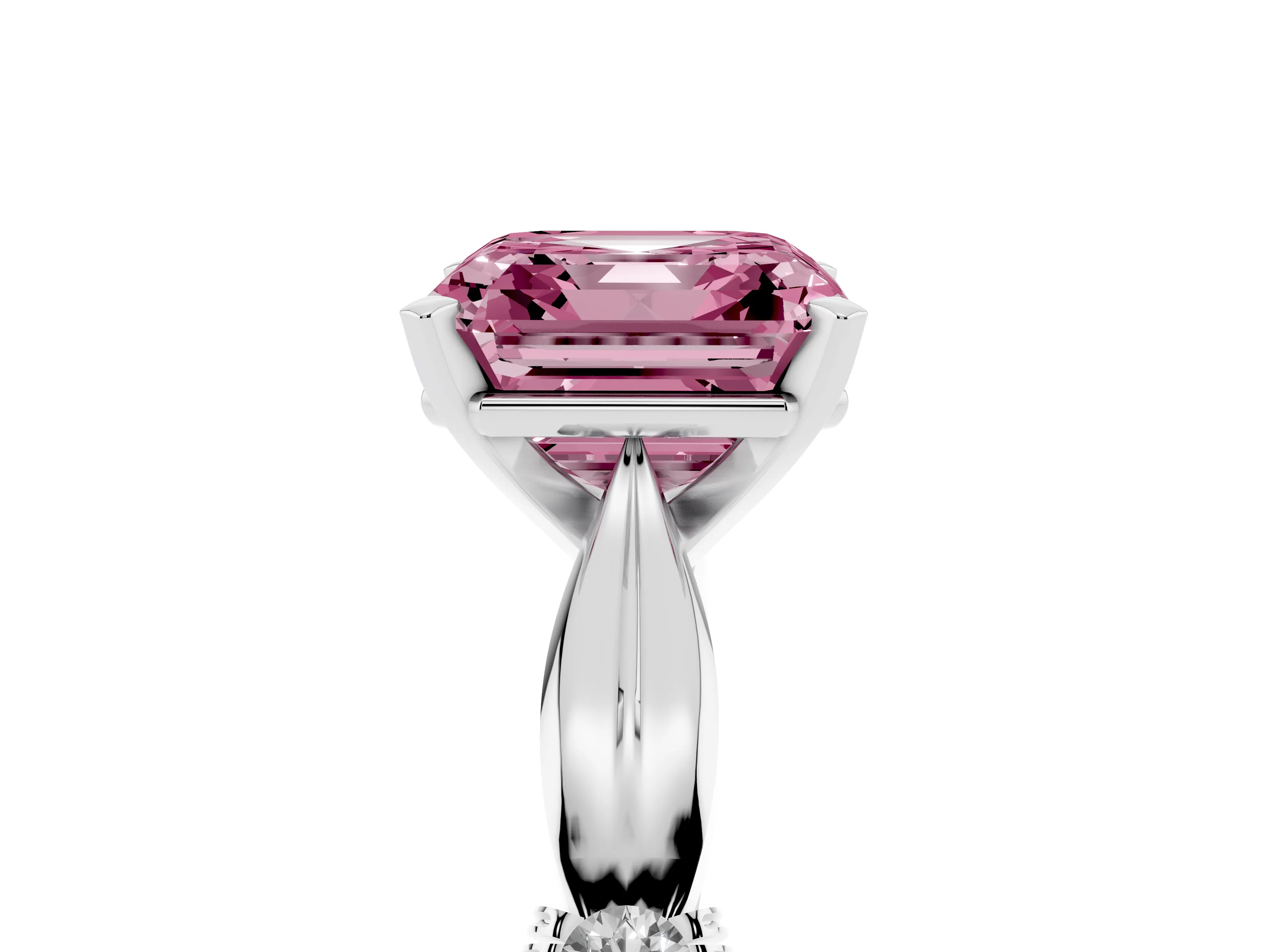 Fancy Pink Asscher Cut Diamond Solitaire Twisted Band Ring Set in Silver with Accent Stones and Prong Setting