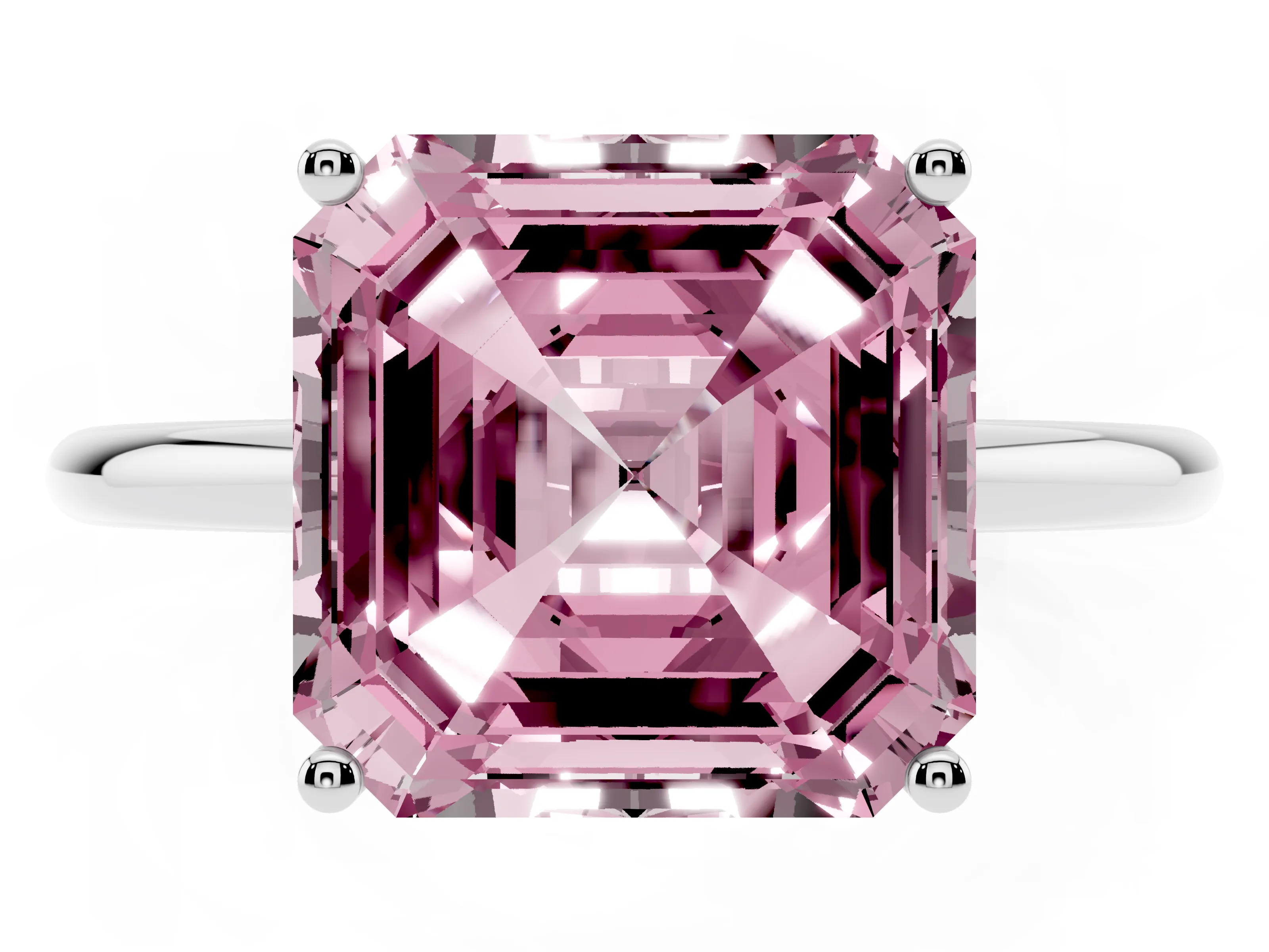 Fancy Pink Asscher Cut Diamond Solitaire Engagement Ring Set in Silver with Thin Band and Prong Setting