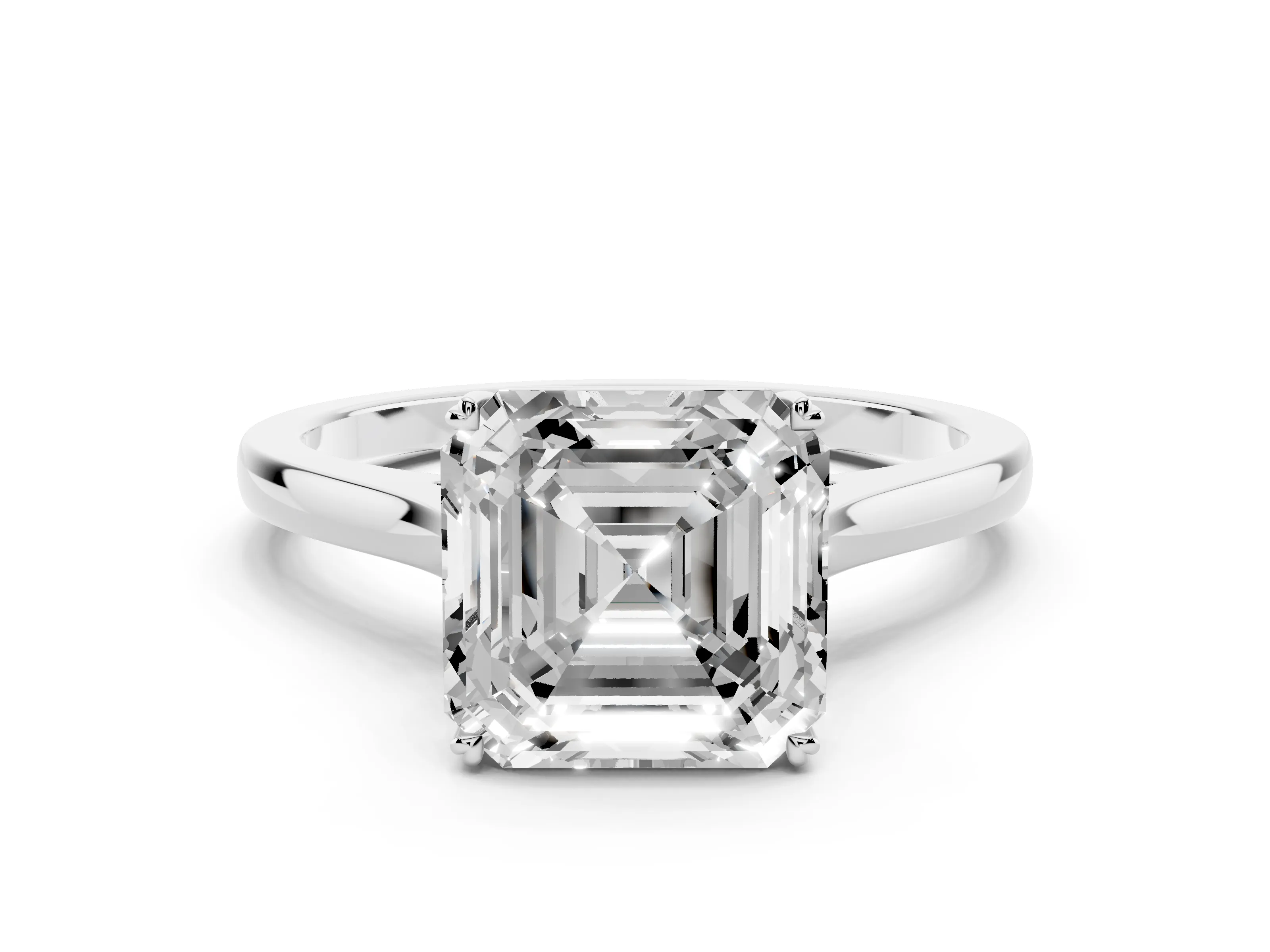 Asscher Cut Diamond Solitaire Heart Prong Engagement Ring Set in Platinum with Tapered Band