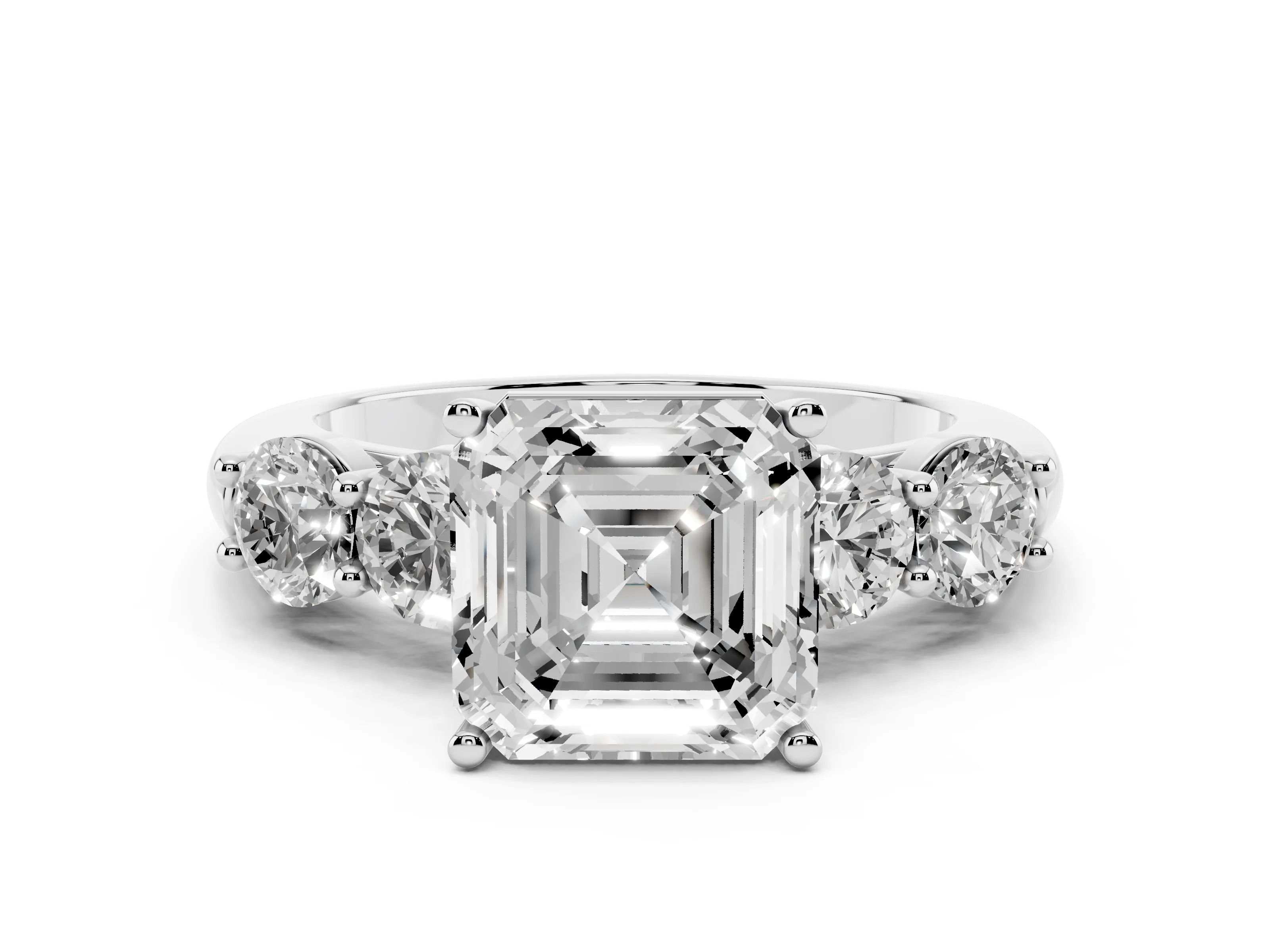 Asscher Cut Diamond Five-Stone Prong Set Ring Set in White gold with Classic Band