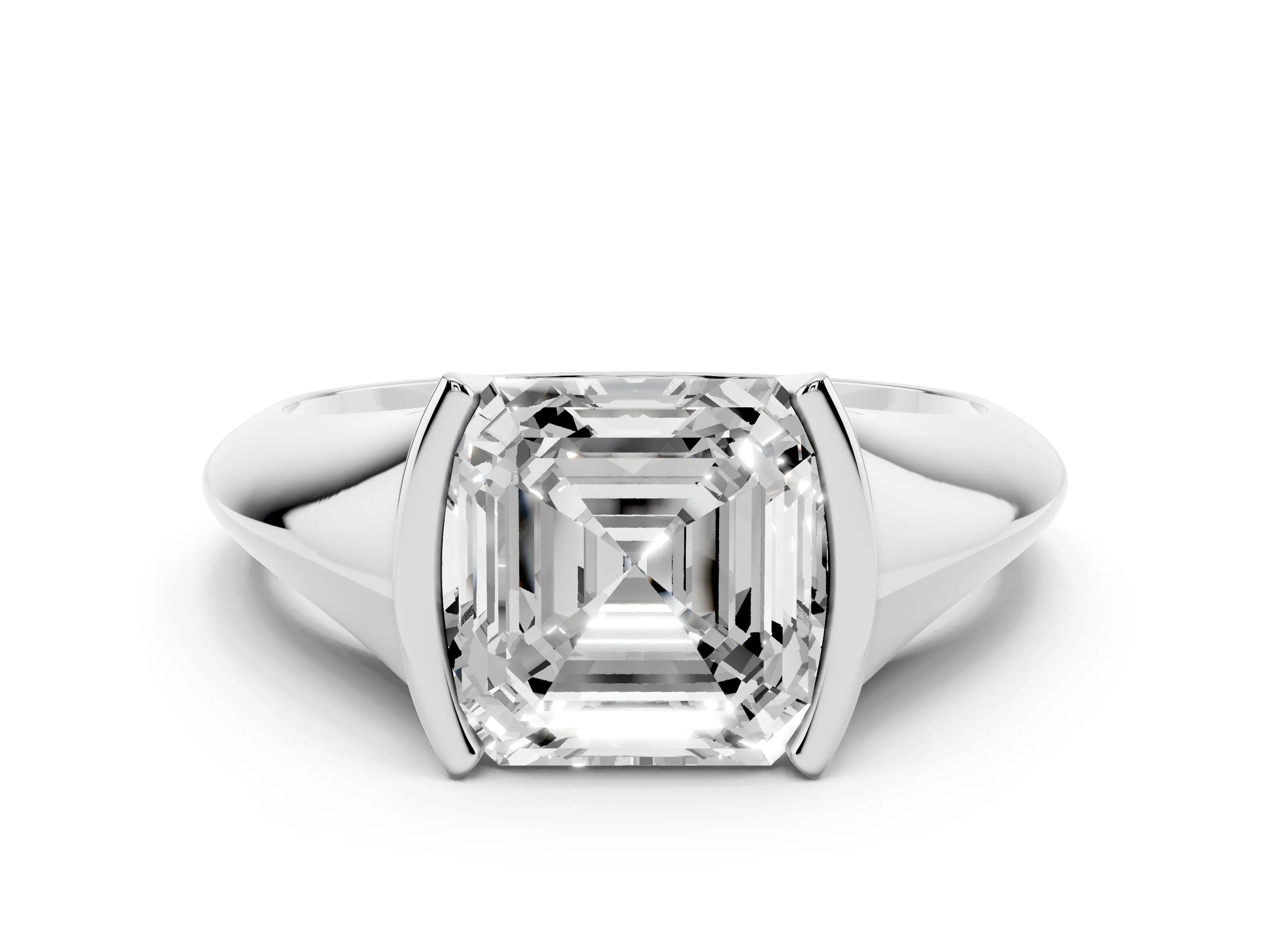 Asscher Cut Diamond Solitaire Tension Set Ring Set in White gold