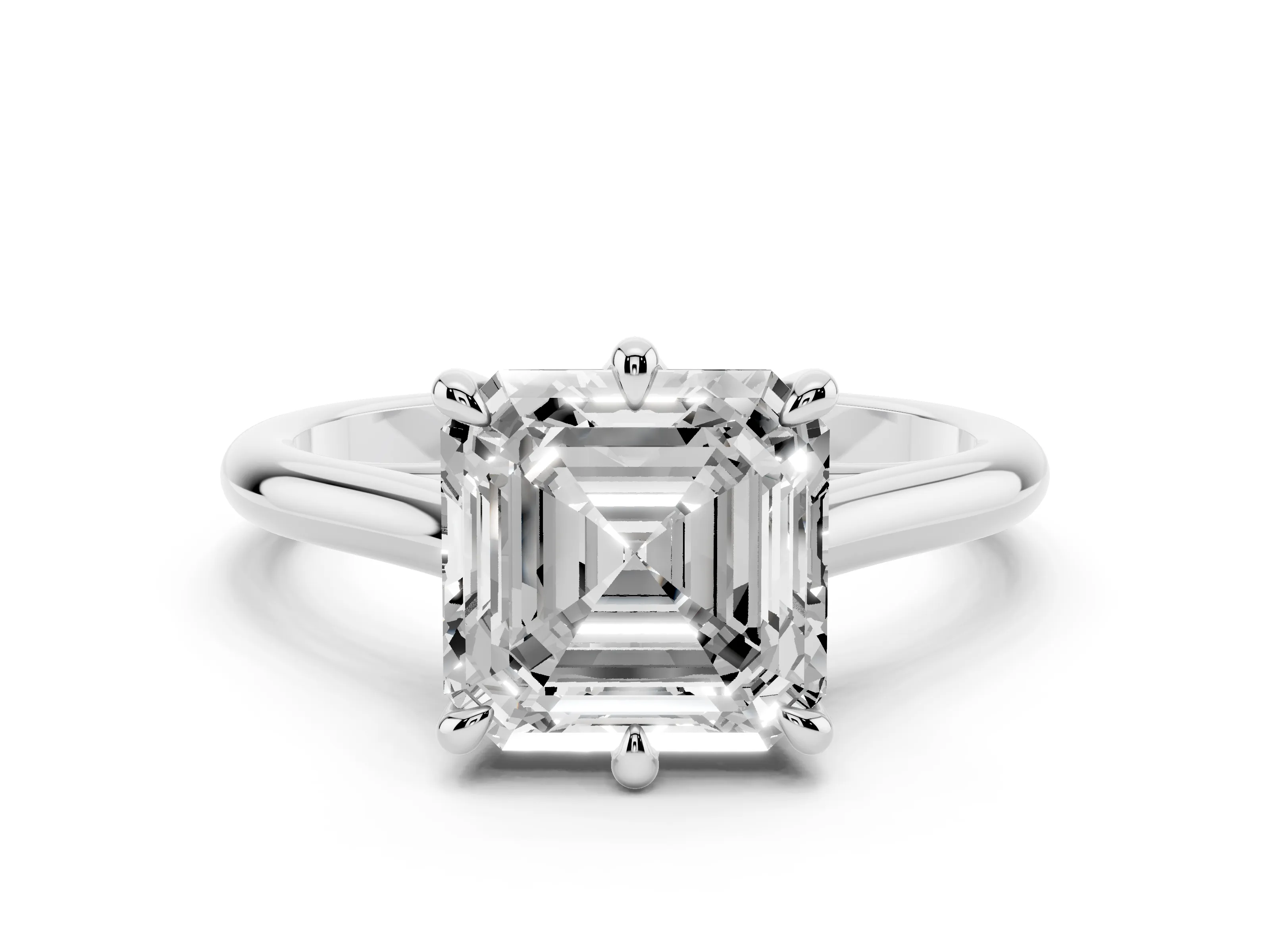 Asscher Cut Diamond Solitaire Engagement Ring Set in Platinum with Prong Setting and Plain Classic Band