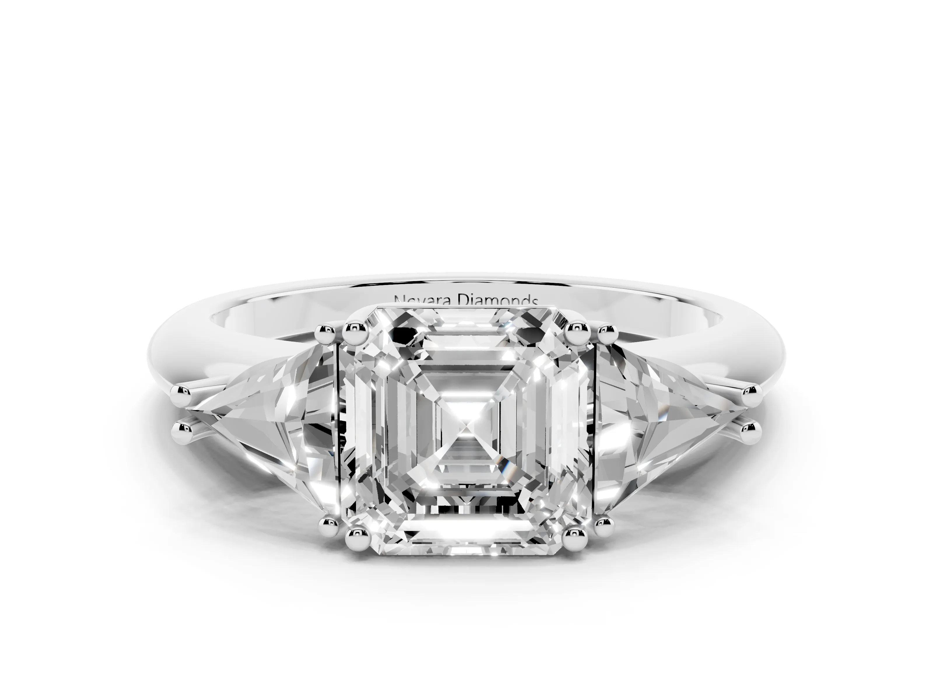 Asscher Cut Diamond Three-Stone Engagement Ring Set in Platinum with Trillion Side Stones