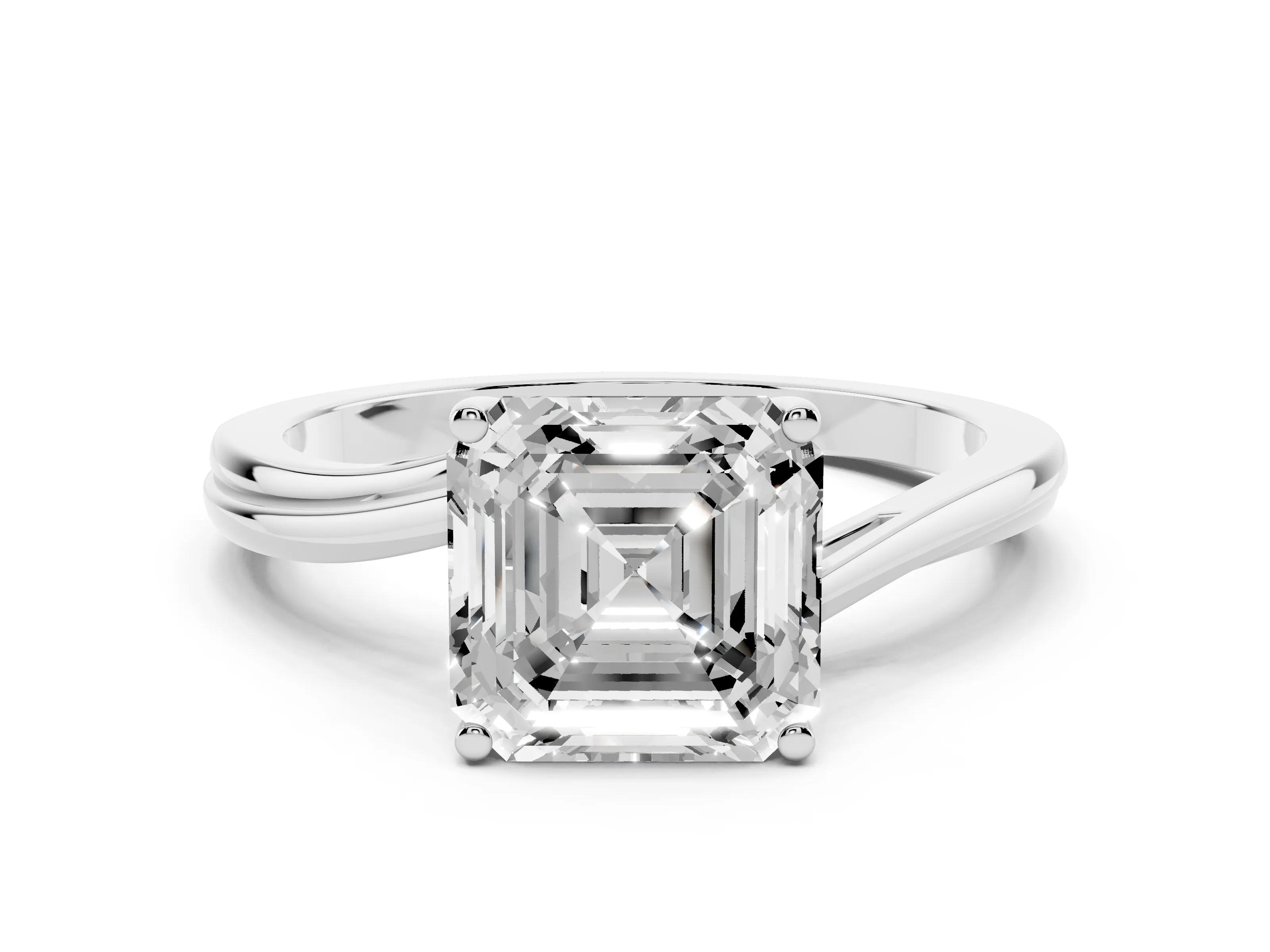 Asscher Cut Diamond Solitaire Twist Band Ring Set in Platinum with Prong Setting