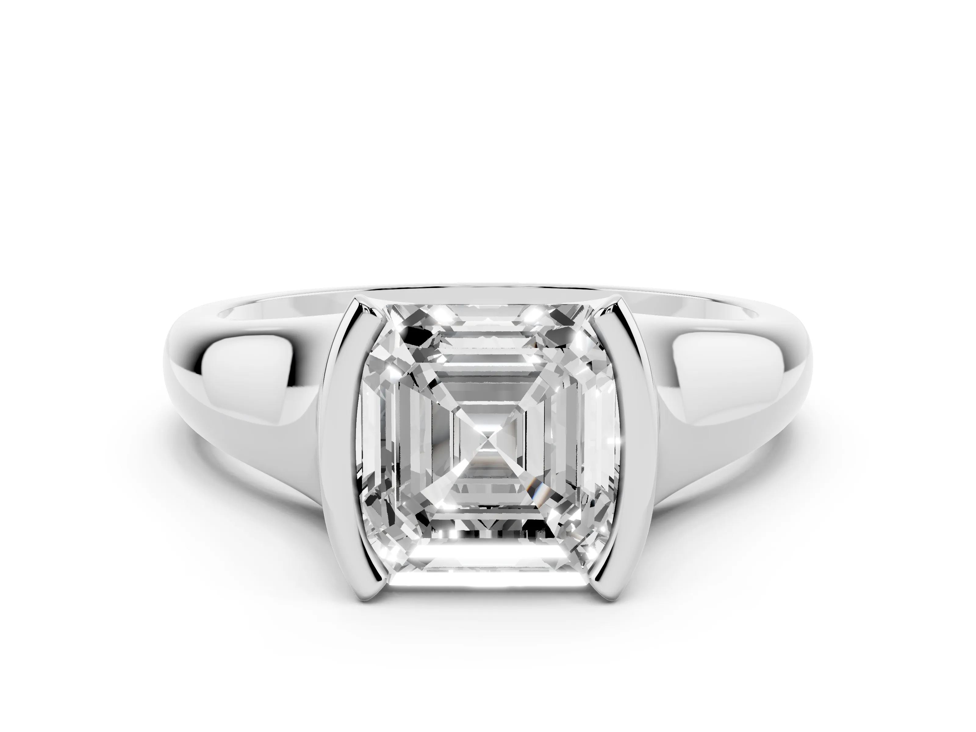 Asscher Cut Diamond Solitaire Tension Set Ring Set in Platinum with Split Shank Band
