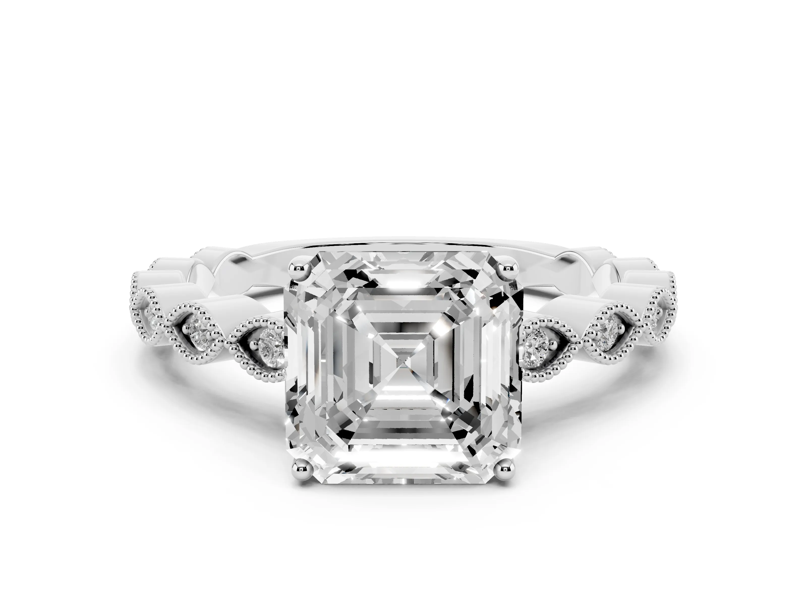Asscher Cut Diamond Solitaire Ring Set in Silver with Infinity Twist Pavé Band