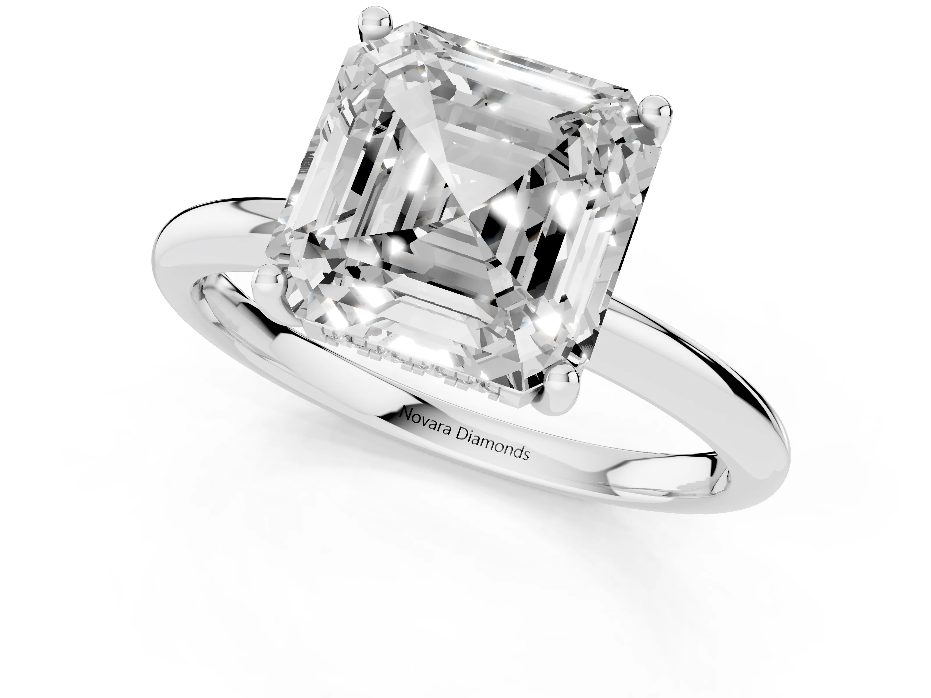 Asscher Cut Diamond Solitaire Engagement Ring Set in Platinum with Prong Setting and Polished Band – second view