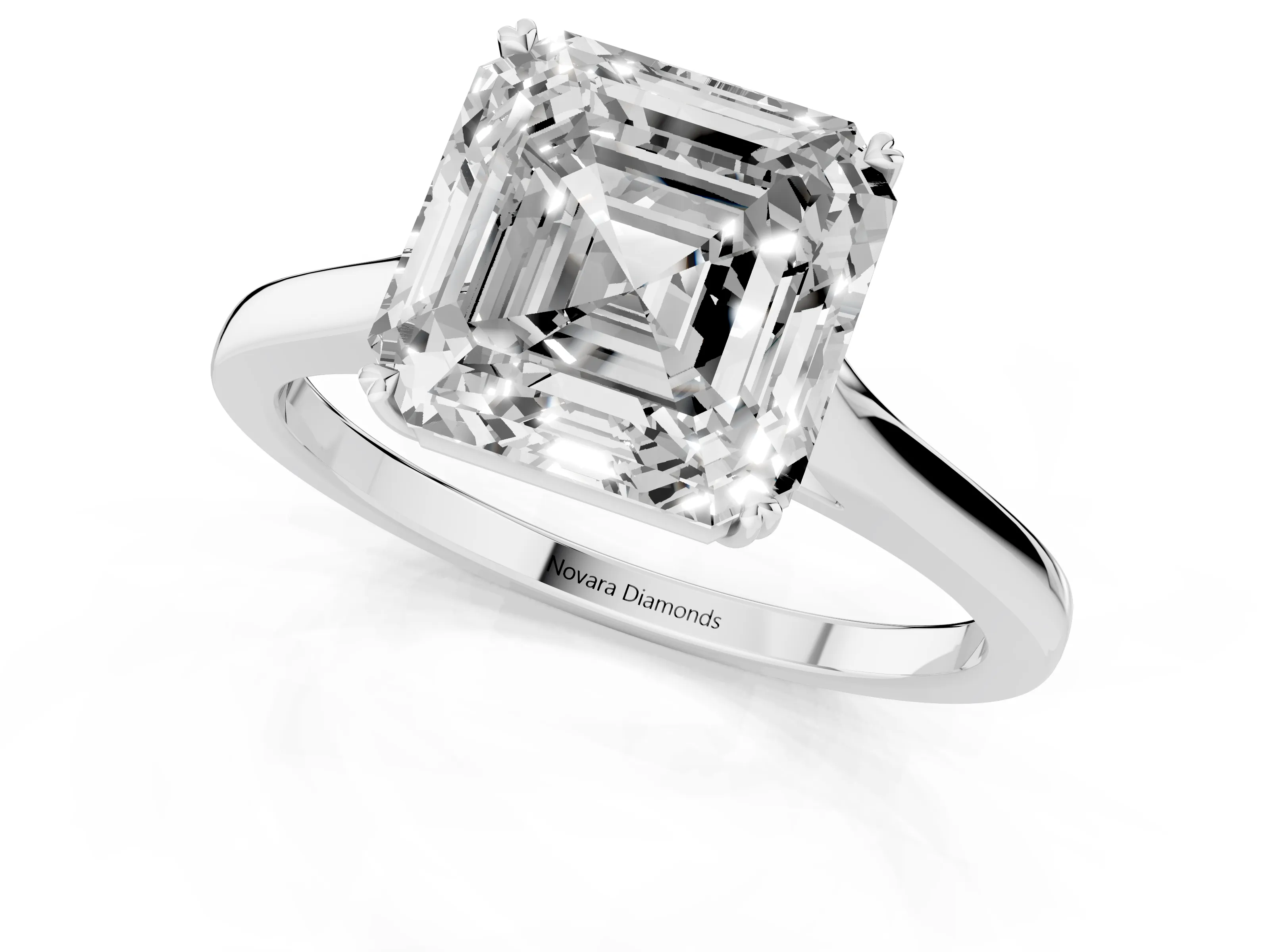 Asscher Cut Diamond Solitaire Heart Prong Engagement Ring Set in Platinum with Tapered Band – second view