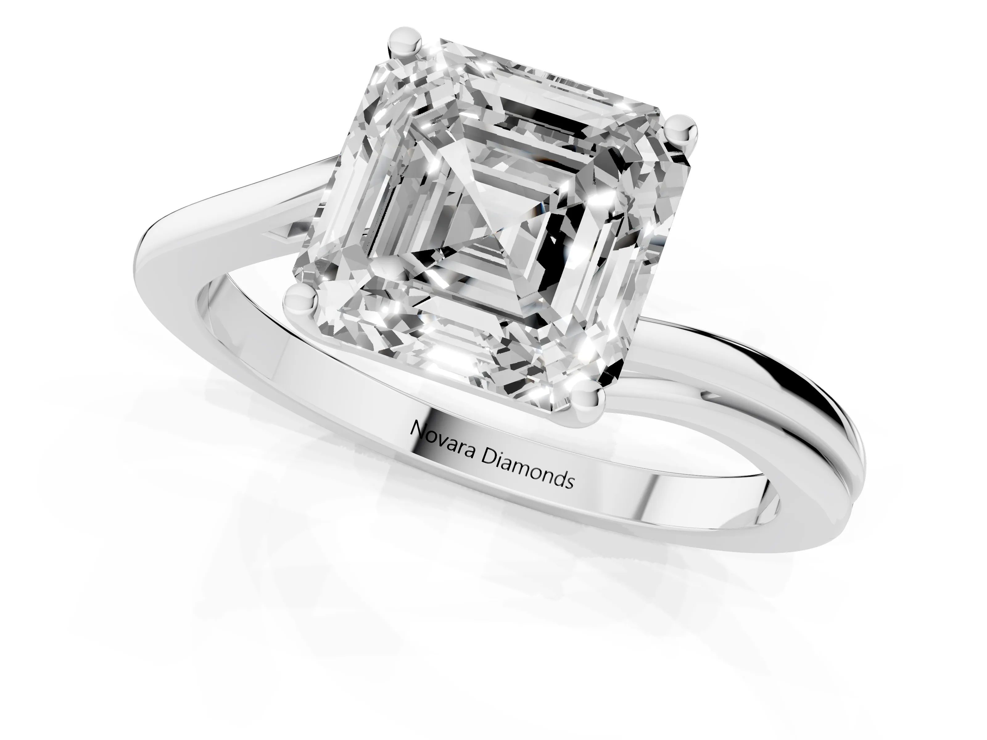 Asscher Cut Diamond Solitaire Twist Band Ring Set in Platinum with Prong Setting – second view