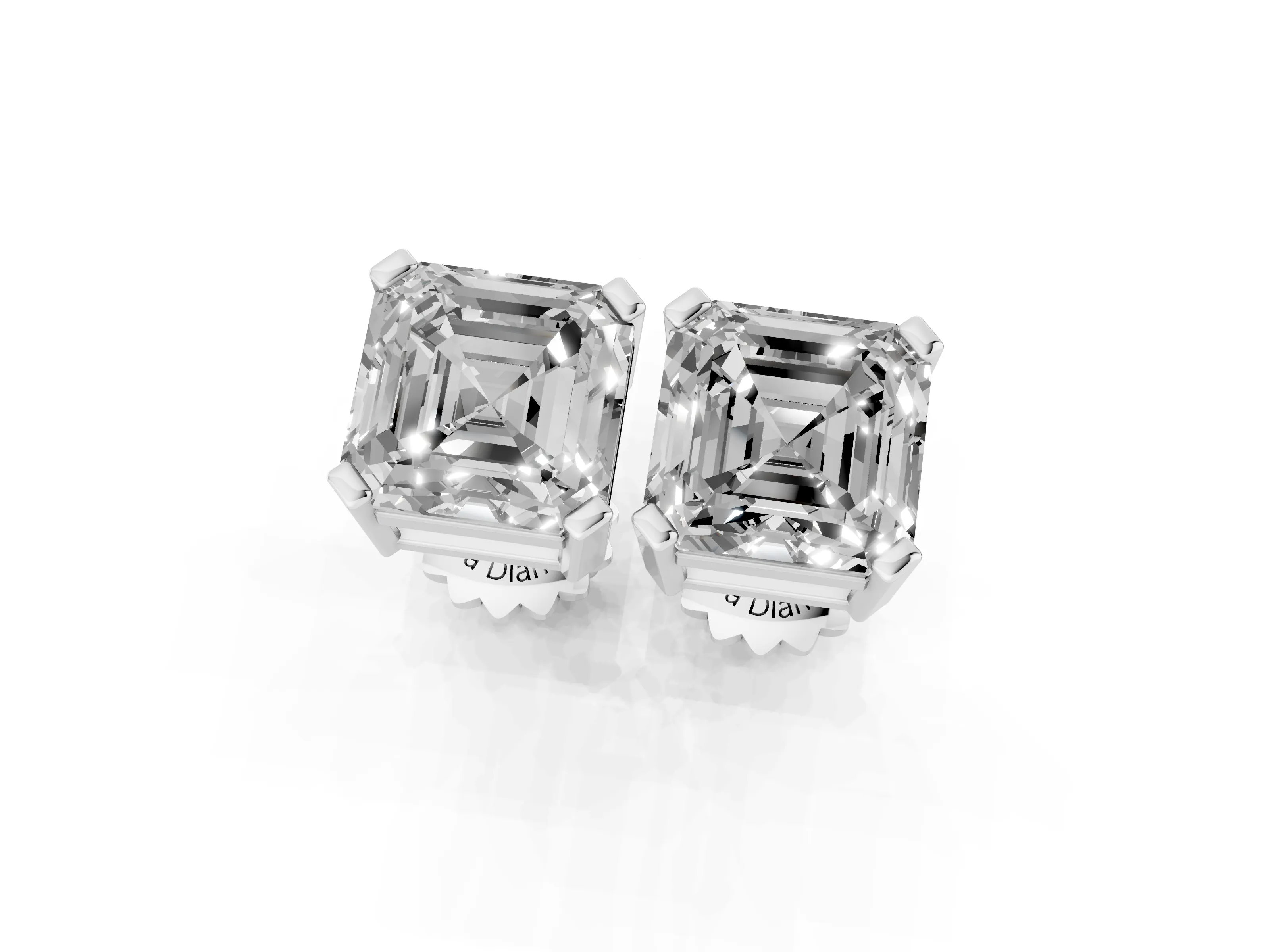 Asscher Cut Diamond Solitaire Stud Earrings Set in Platinum with Basket Setting – second view