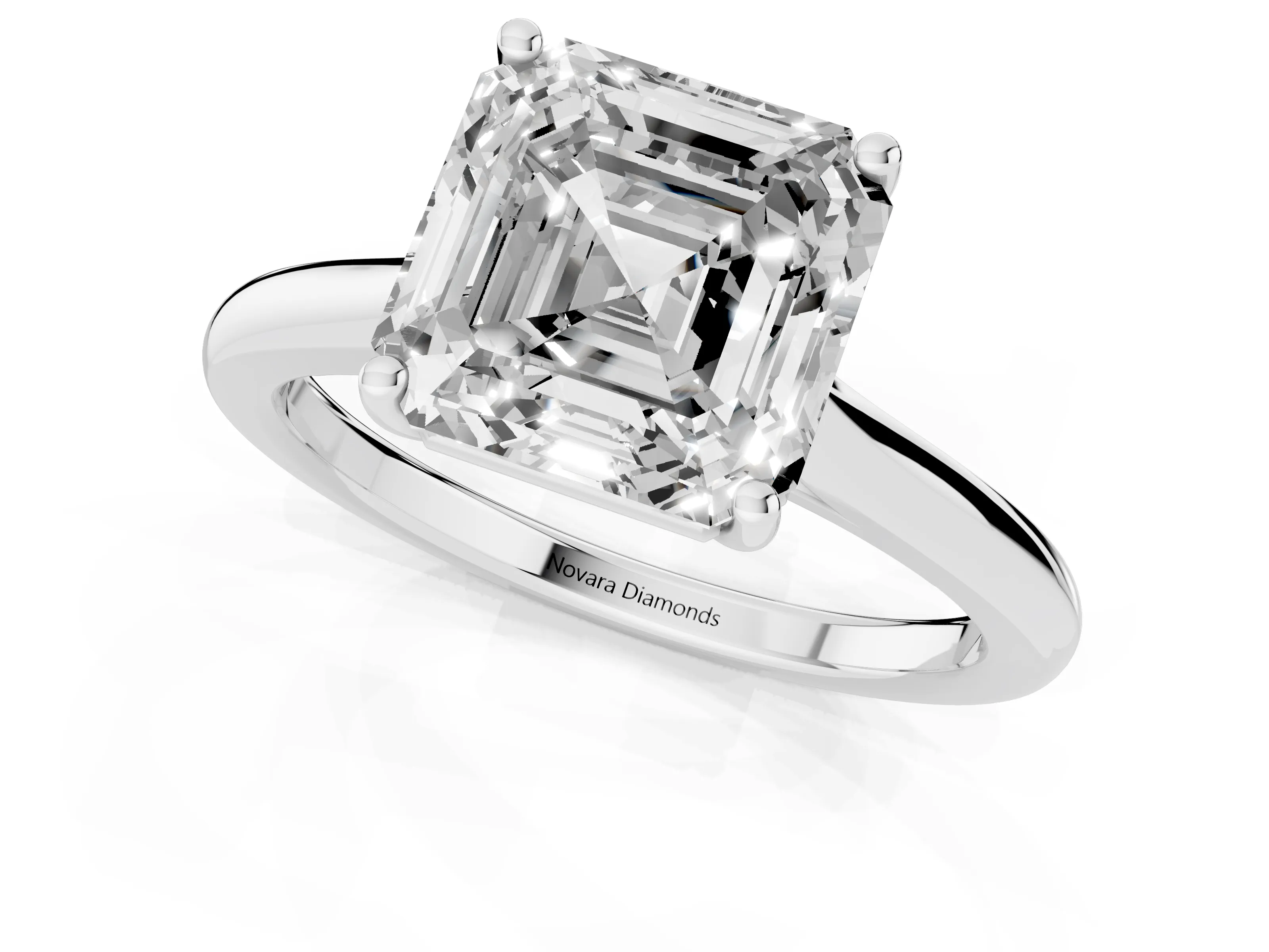 Asscher Cut Diamond Solitaire Ring Set in Platinum with Cathedral Band and Prong Setting – second view