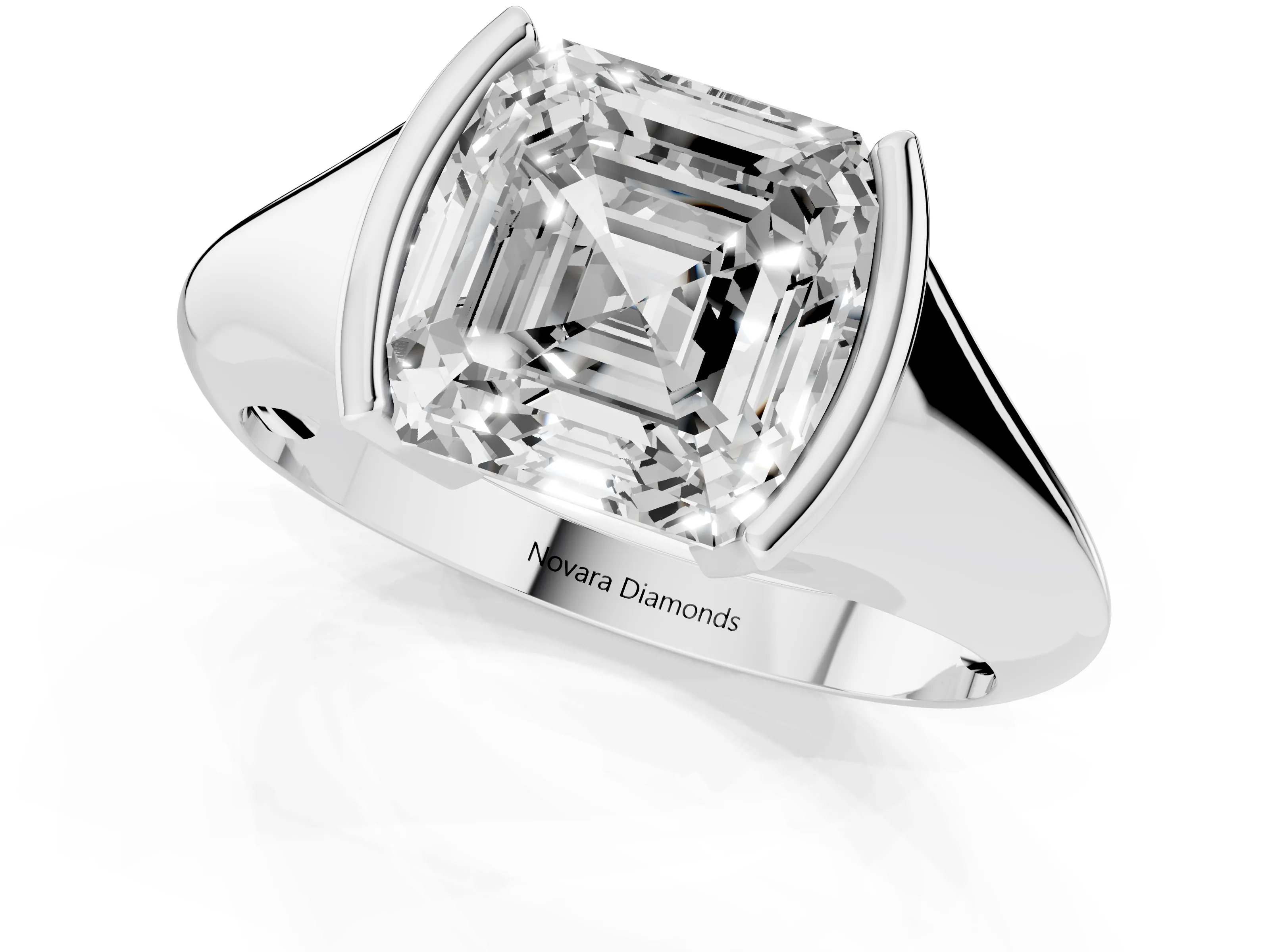 Asscher Cut Diamond Solitaire Tension Set Ring Set in White gold