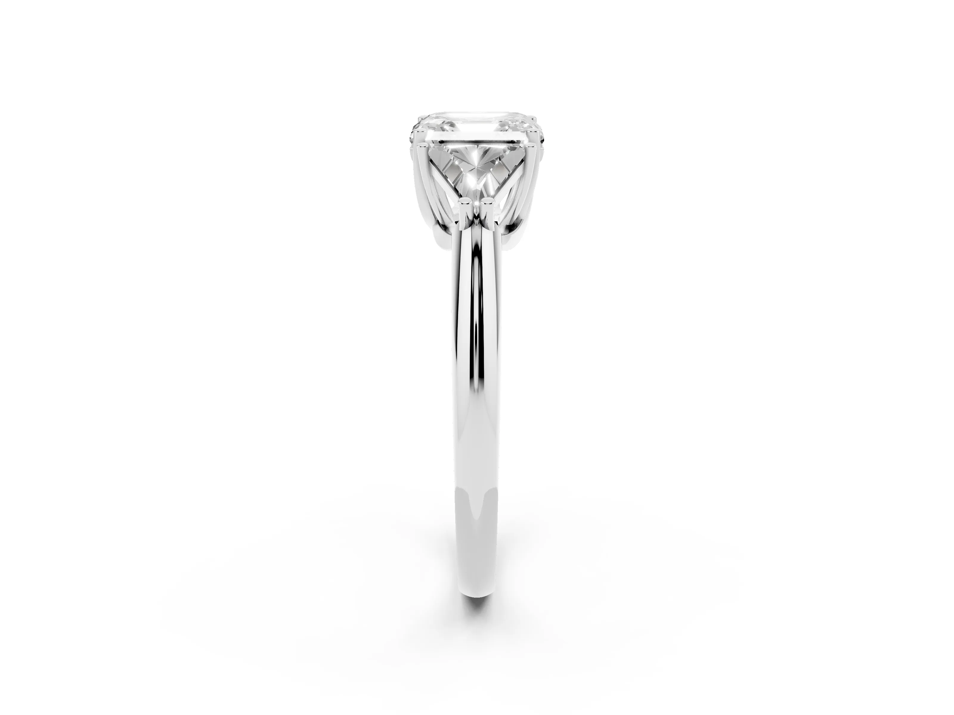 Asscher Cut Diamond Three-Stone Engagement Ring Set in Platinum with Trillion Side Stones