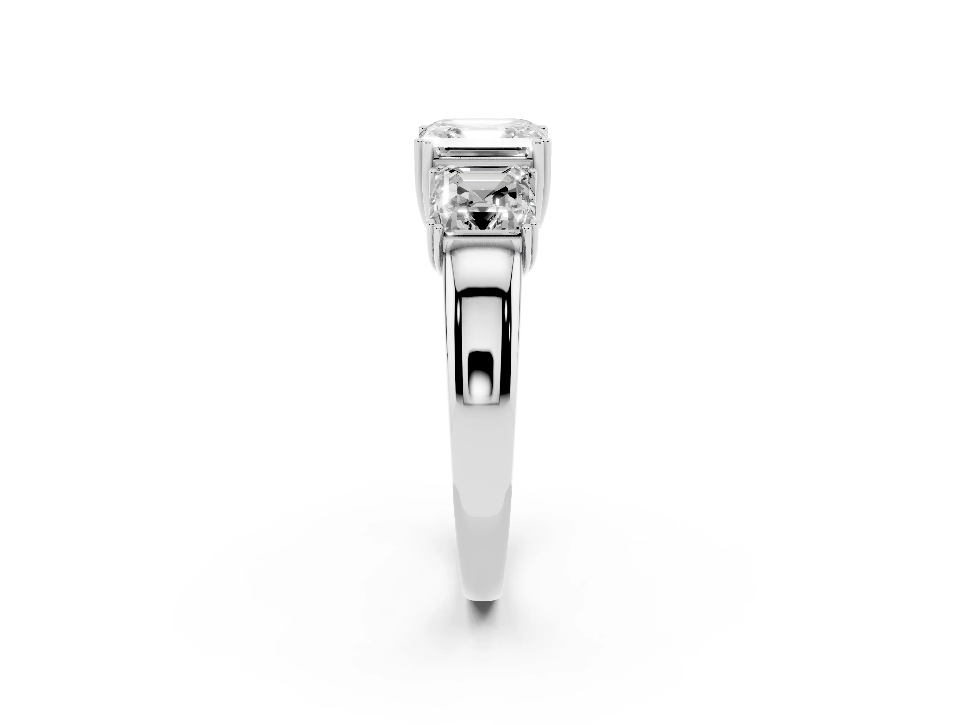 Asscher Cut Diamond Three-Stone Ring Set in Silver with Polished Band and Prong Setting