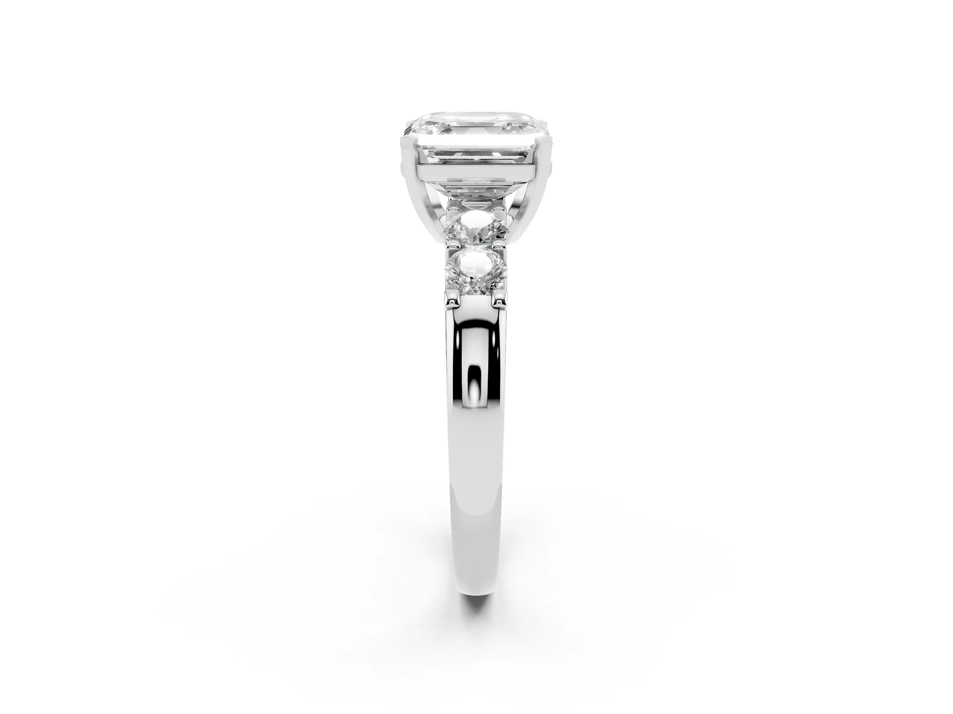 Asscher Cut Diamond Five-Stone Prong Set Engagement Ring Set in Platinum with Channel Band