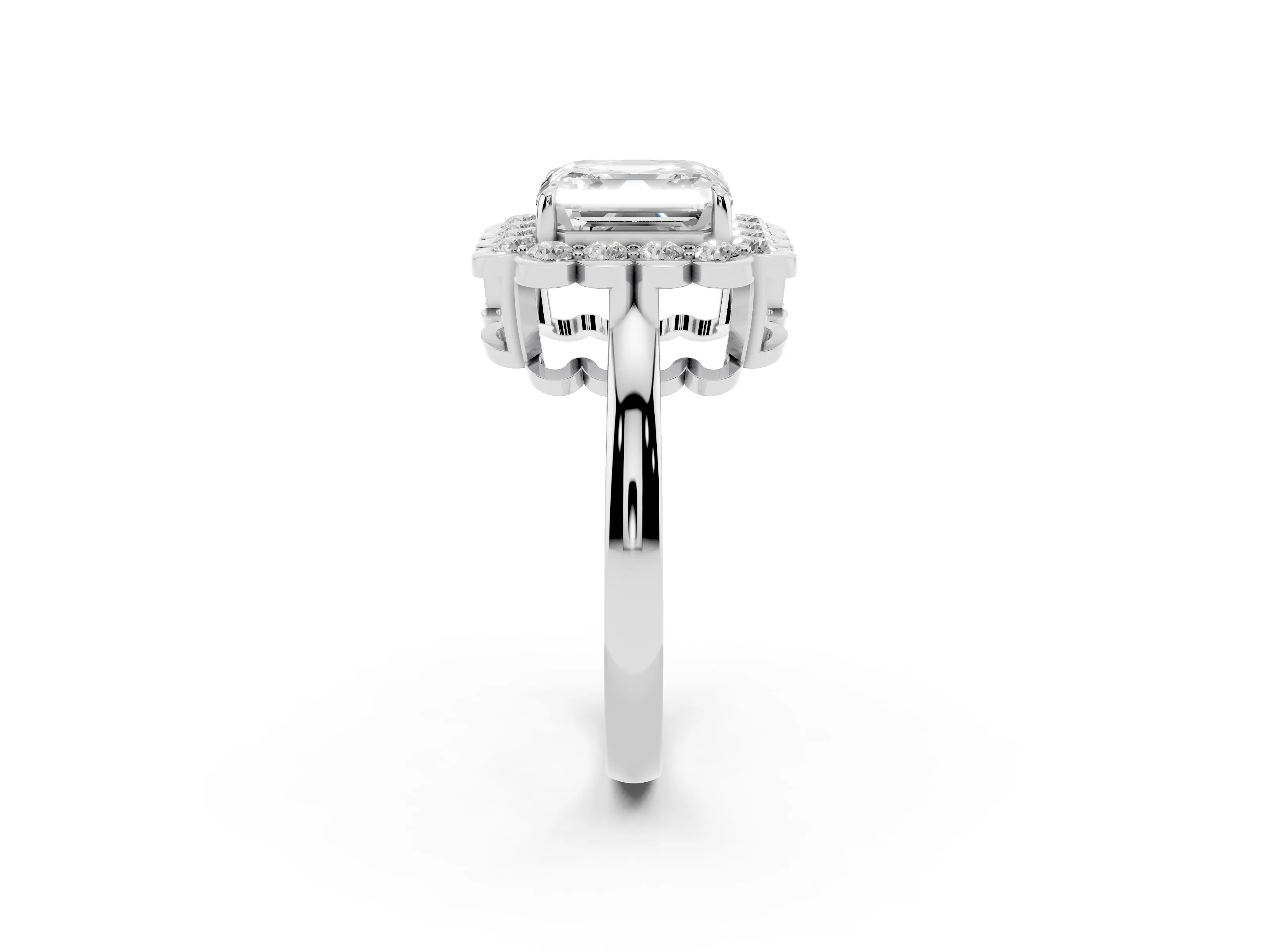 Asscher Cut Diamond Halo Cluster Engagement Ring Set in Silver with Solitaire Band and Prong Setting