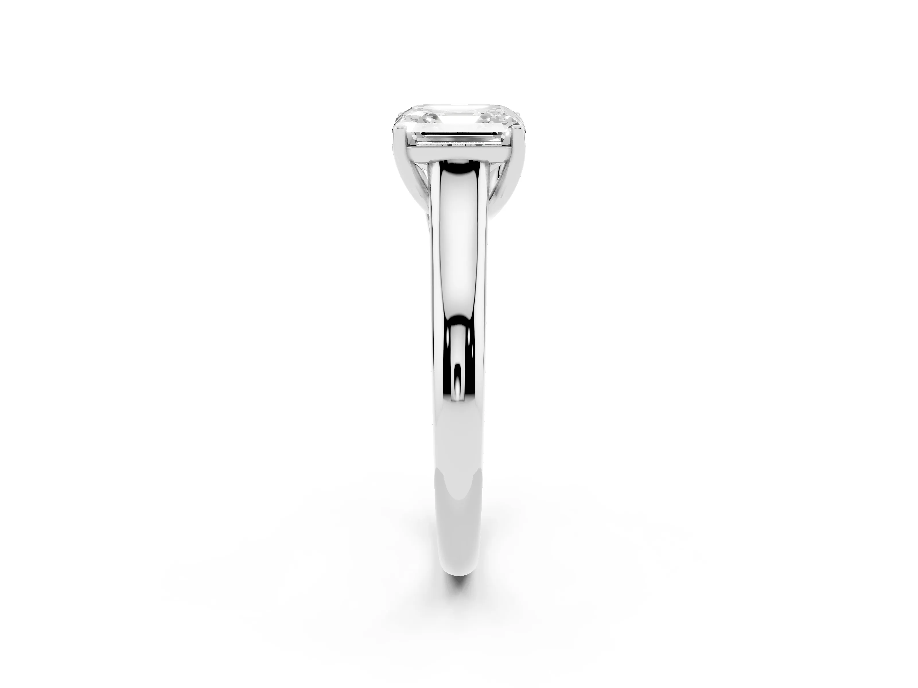 Asscher Cut Diamond Solitaire Engagement Ring Set in Platinum with Subtly Tapered Band and Prong Setting