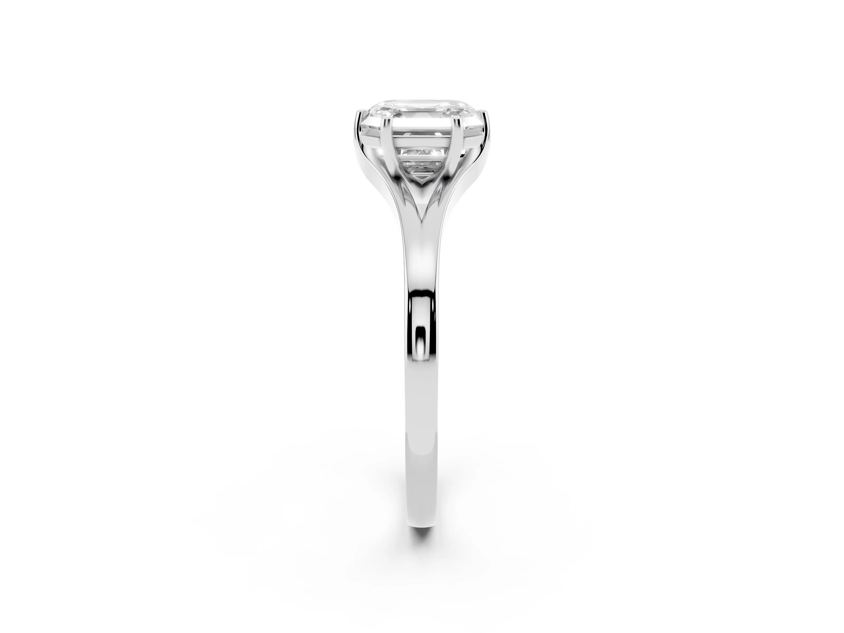 Asscher Cut Diamond Solitaire Ring Set in Silver with Polished Tapered Band and Prong Setting