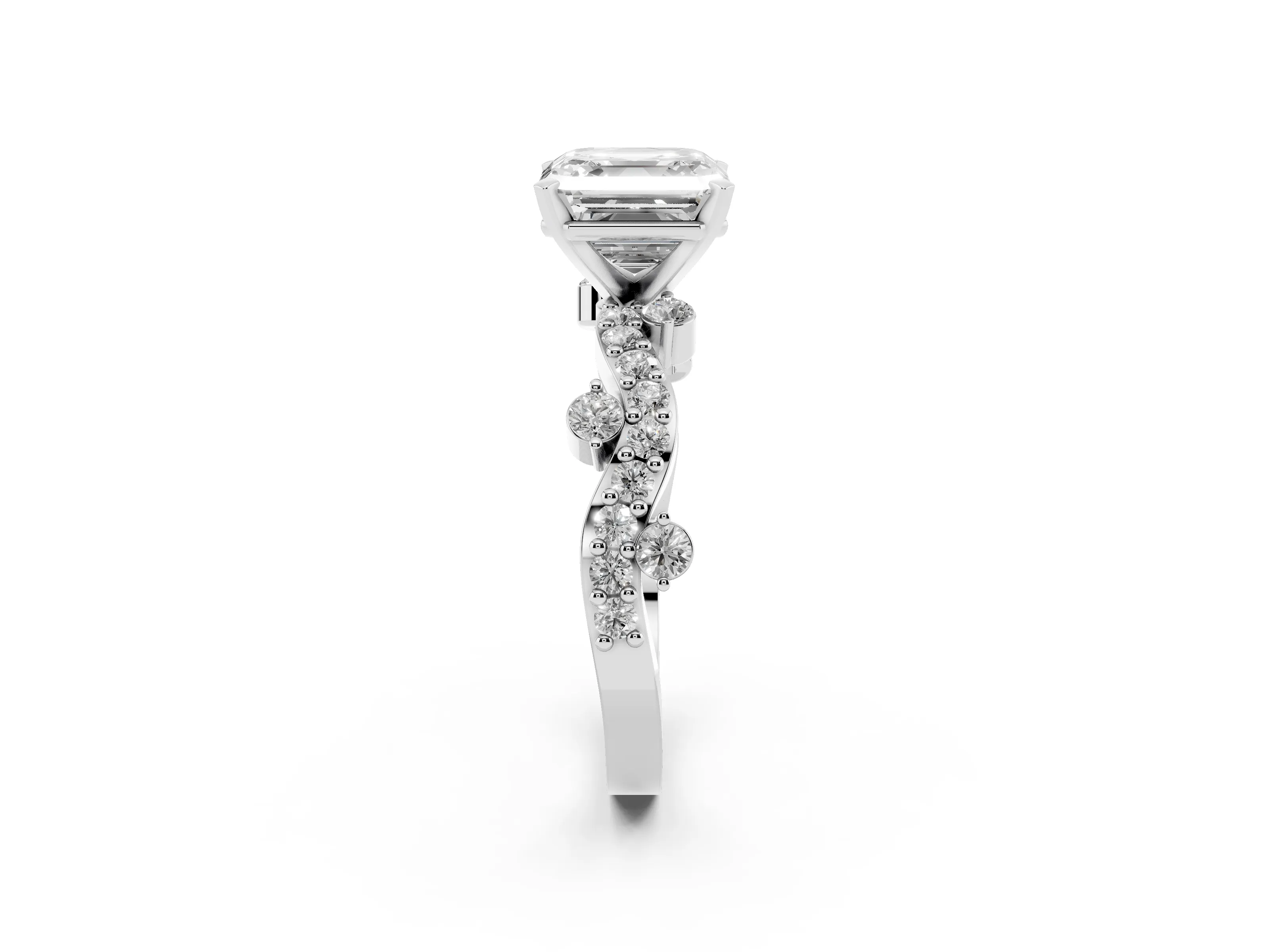 Asscher Cut Diamond Solitaire Twisted Band Set in Silver with Pavé Setting