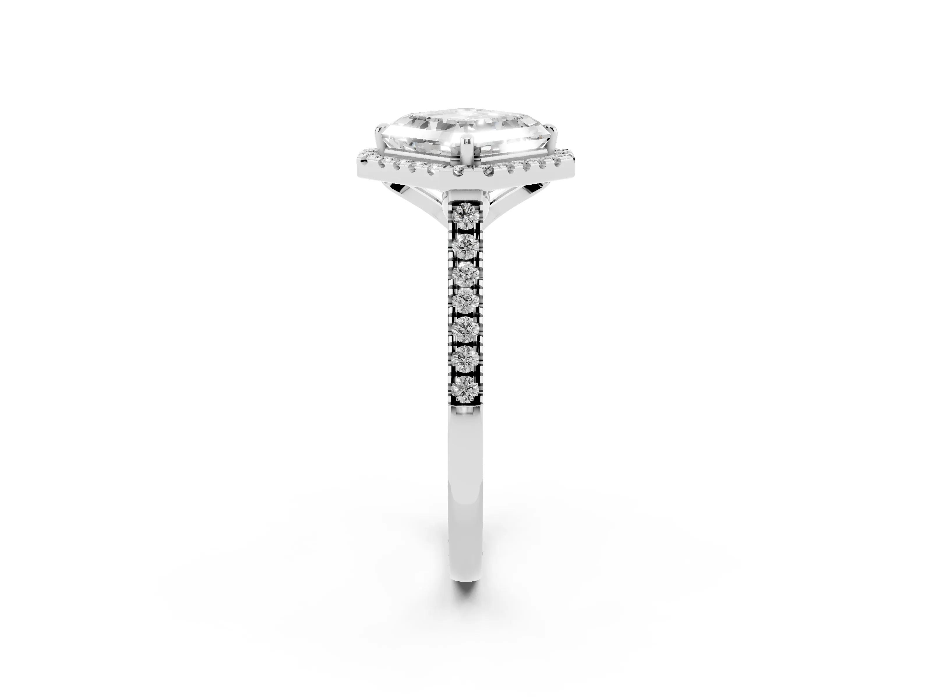 Asscher Cut Diamond Cushion Halo Ring Set in Silver with Pavé Band