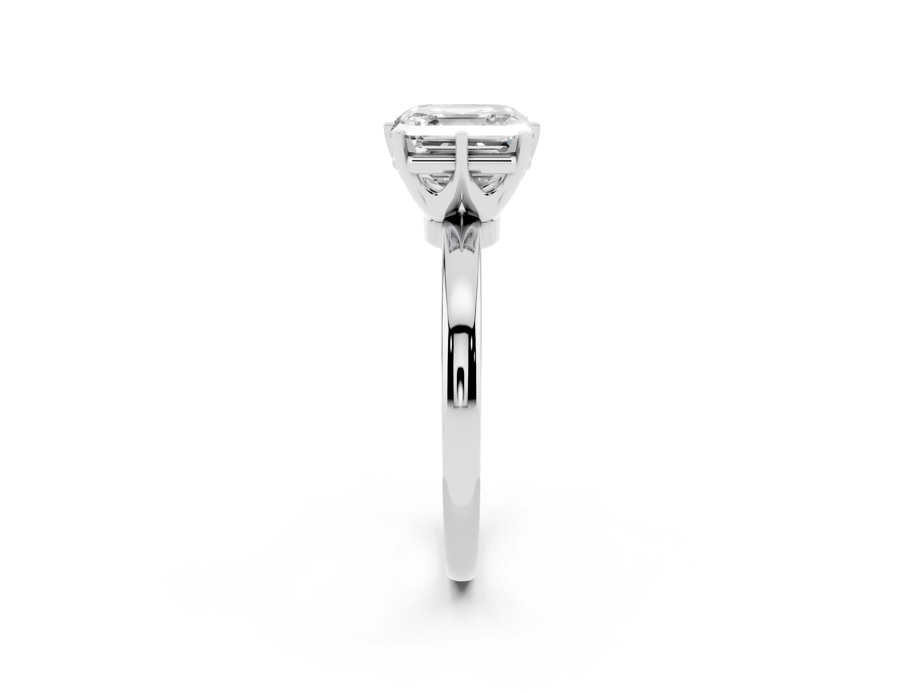 Asscher Cut Diamond Solitaire Ring Set in Platinum with Raised Prong Setting on a Classic Band