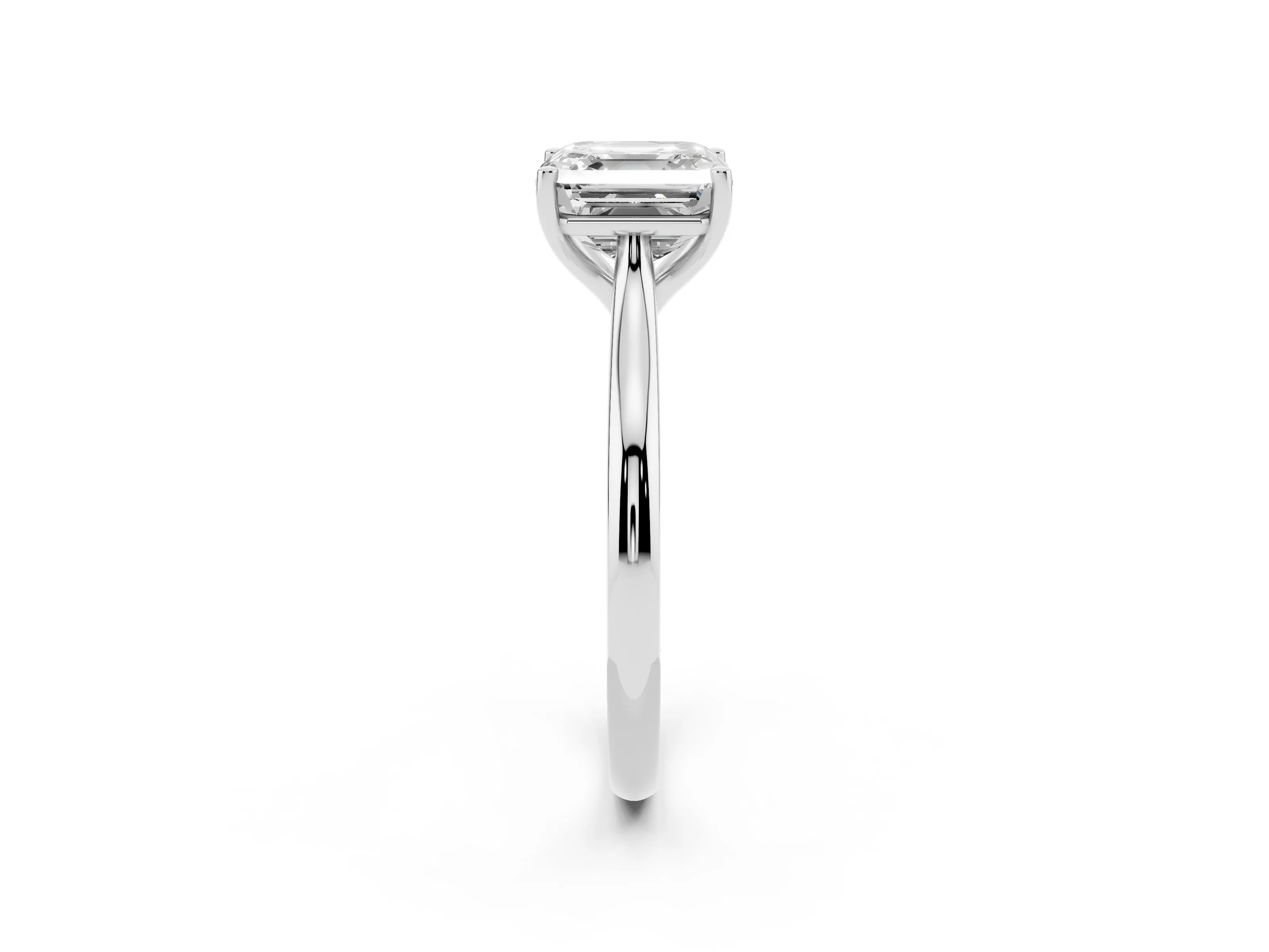 Asscher Cut Diamond Solitaire Ring Set in Silver with Cathedral Band and Prong Setting