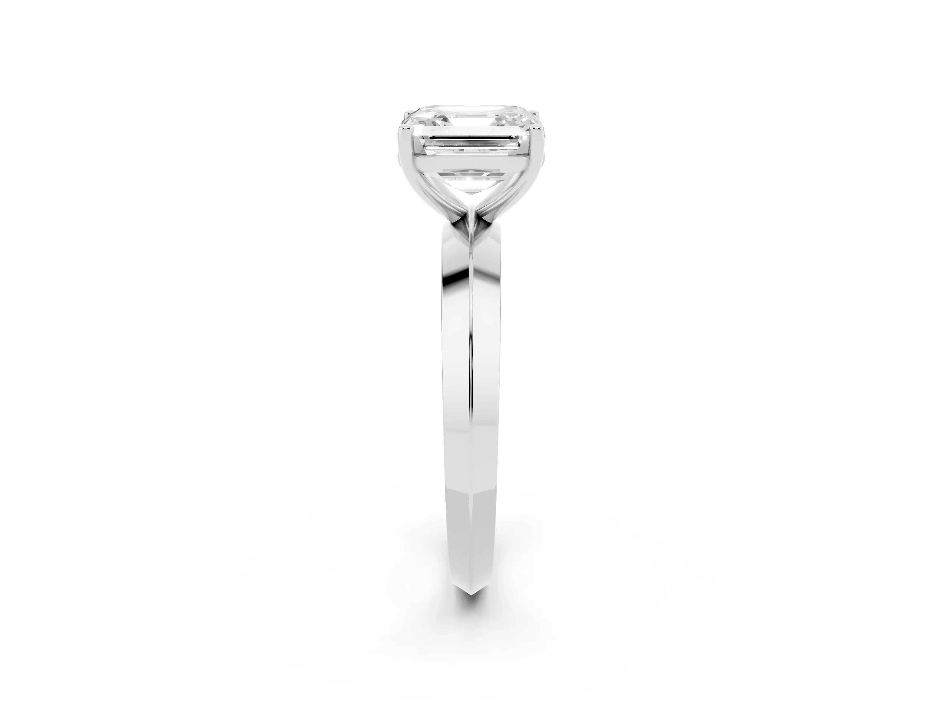 Asscher Cut Diamond Solitaire Engagement Ring Set in Platinum with Flat Band and Prong Setting