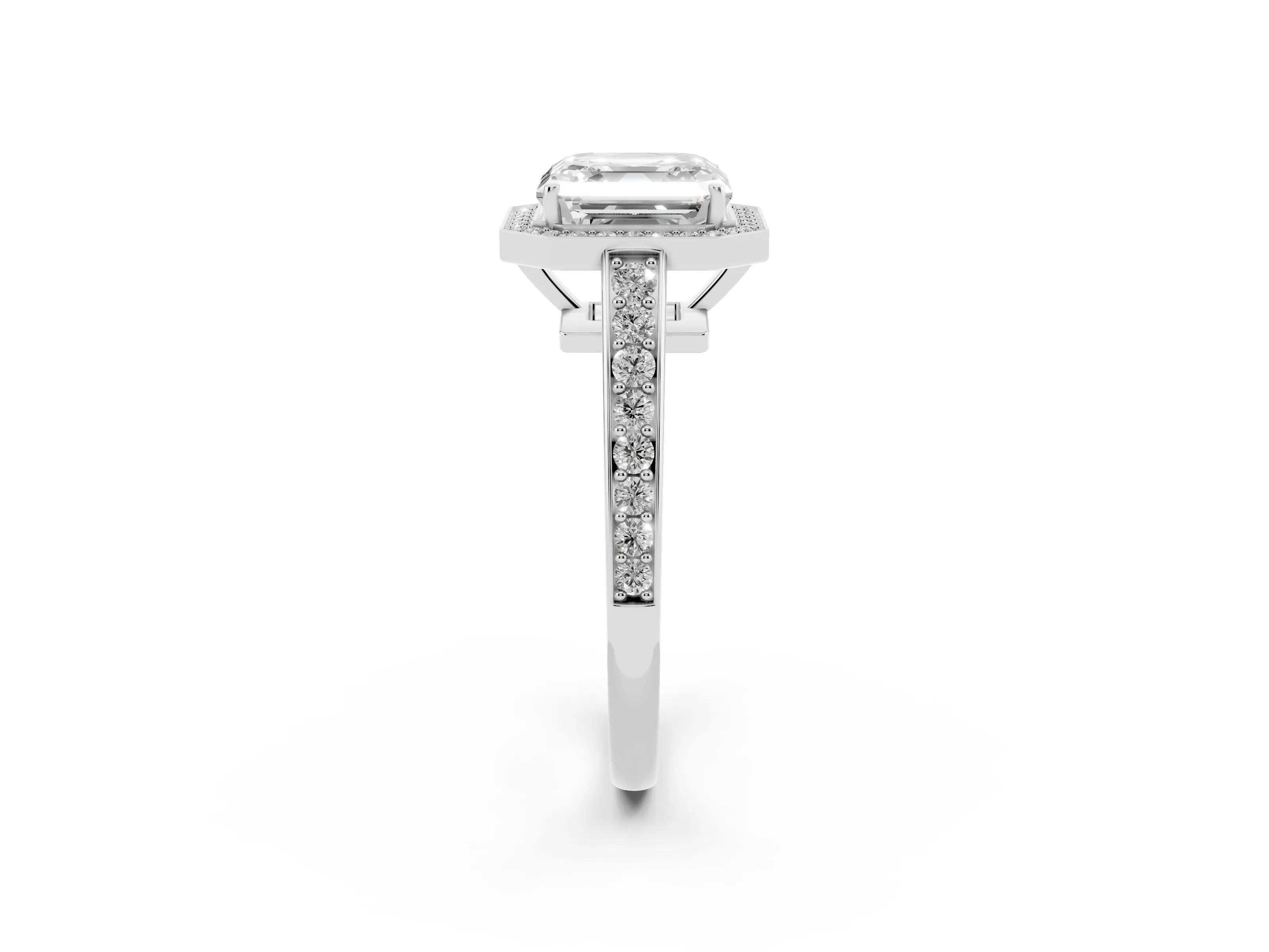 Asscher Cut Diamond Halo Pavé Engagement Ring Set in Platinum with Bezel Setting