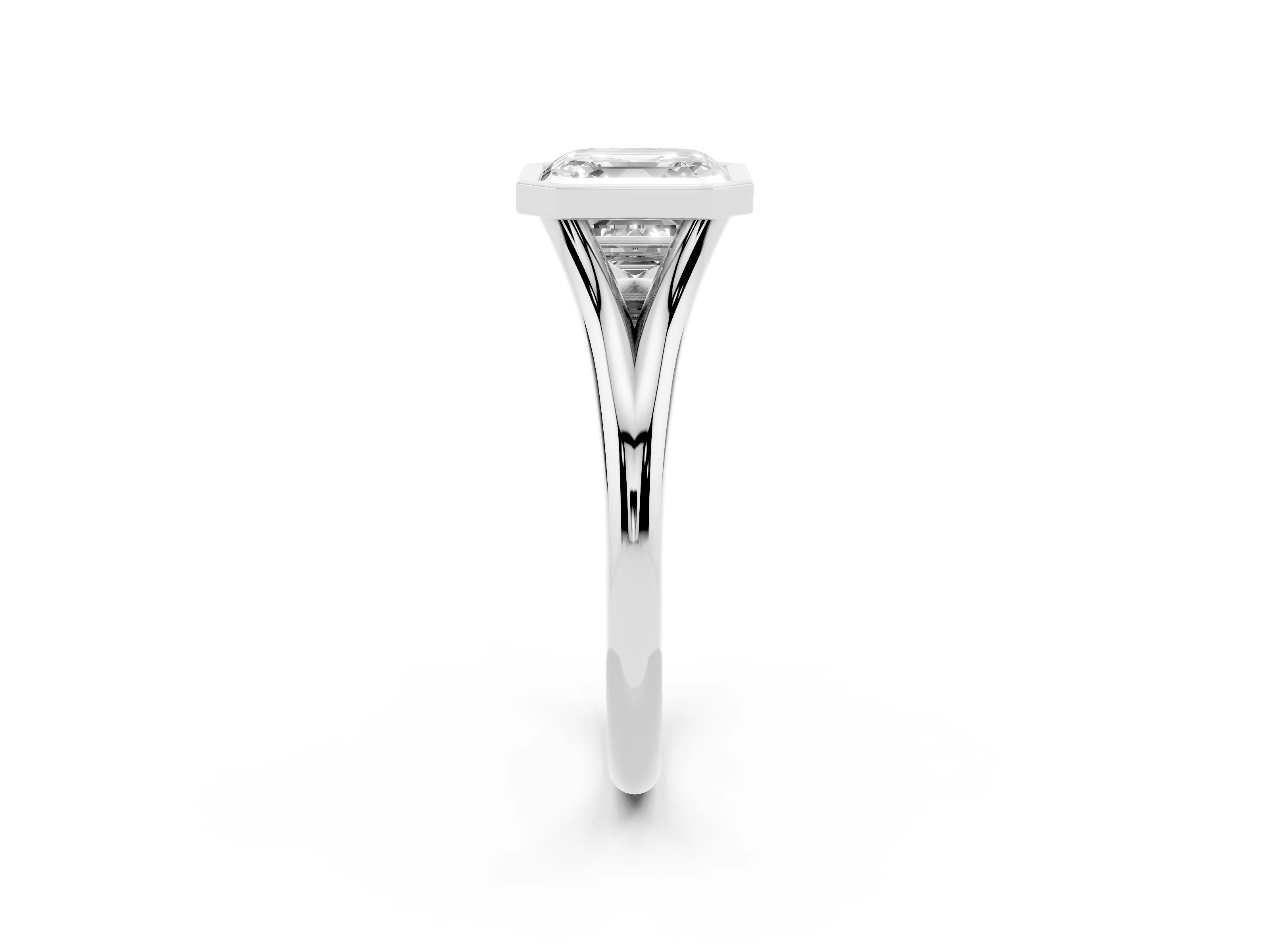 Bezel Set Asscher Cut Diamond Solitaire Ring Set in Platinum with Tapered Band
