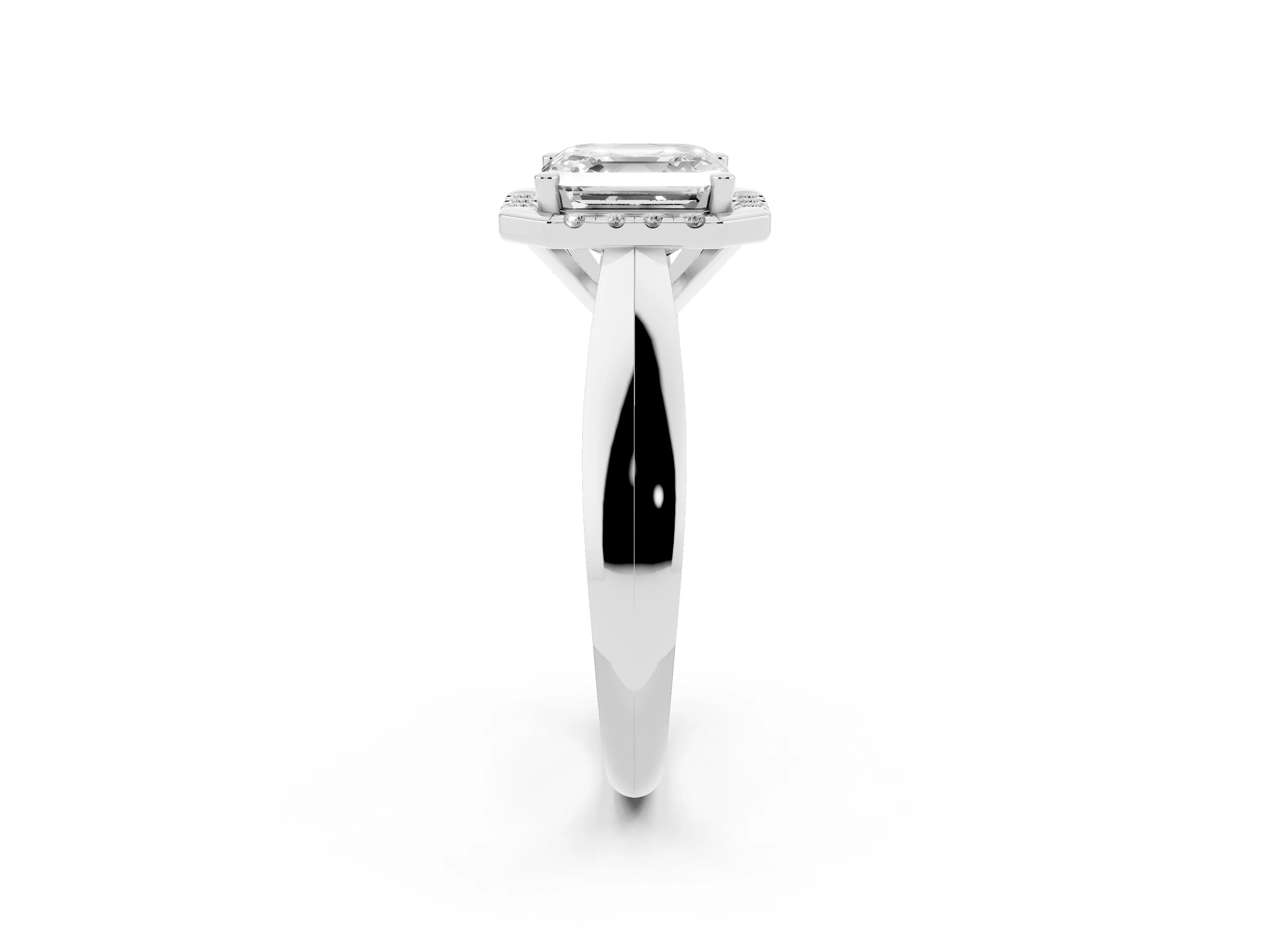 Asscher Cut Diamond Halo Solitaire Engagement Ring Set in Silver with Square Band and Prong Setting