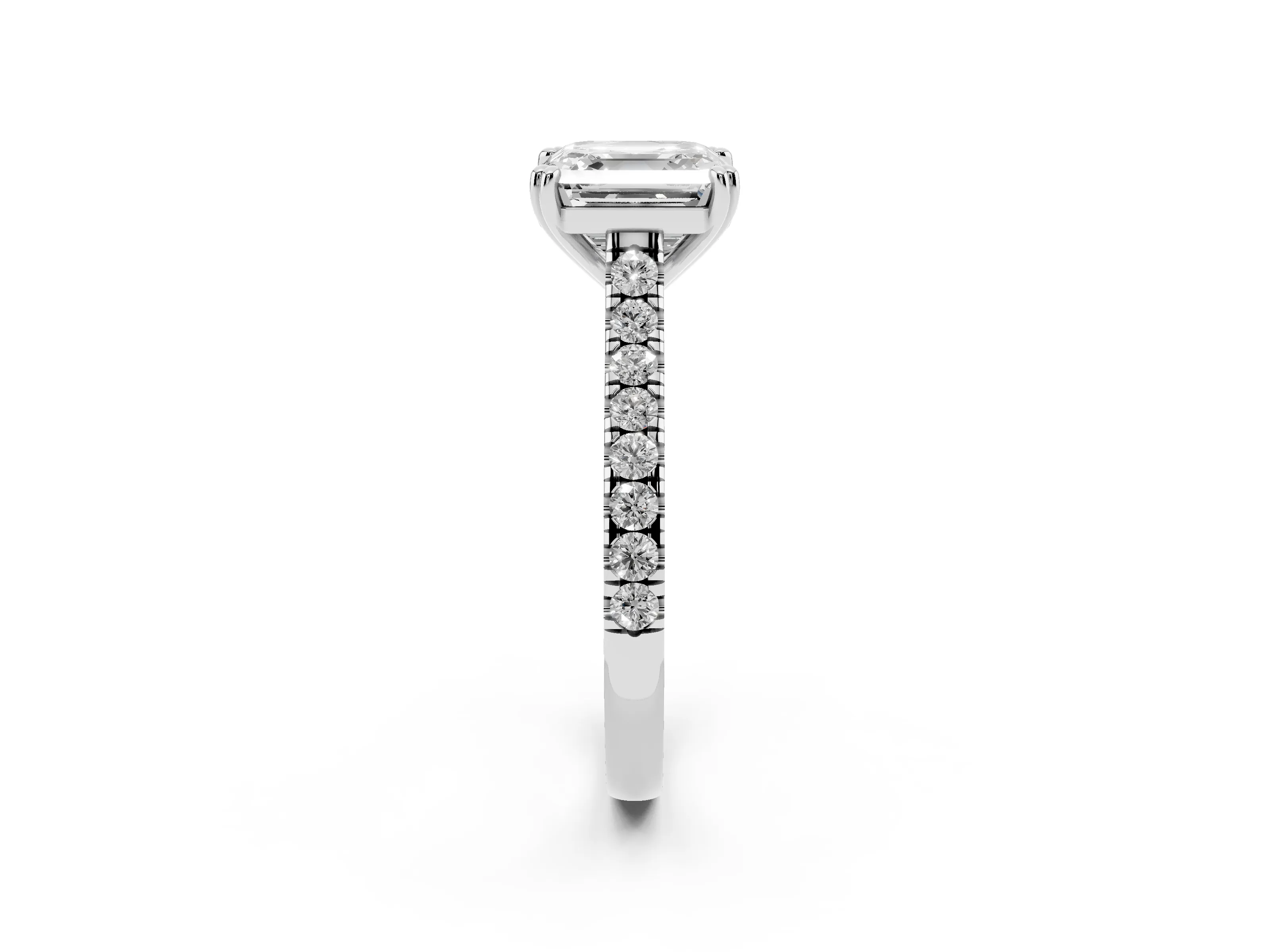 Asscher Cut Diamond Solitaire Engagement Ring Set in Platinum with Pavé Accents and Prong Setting
