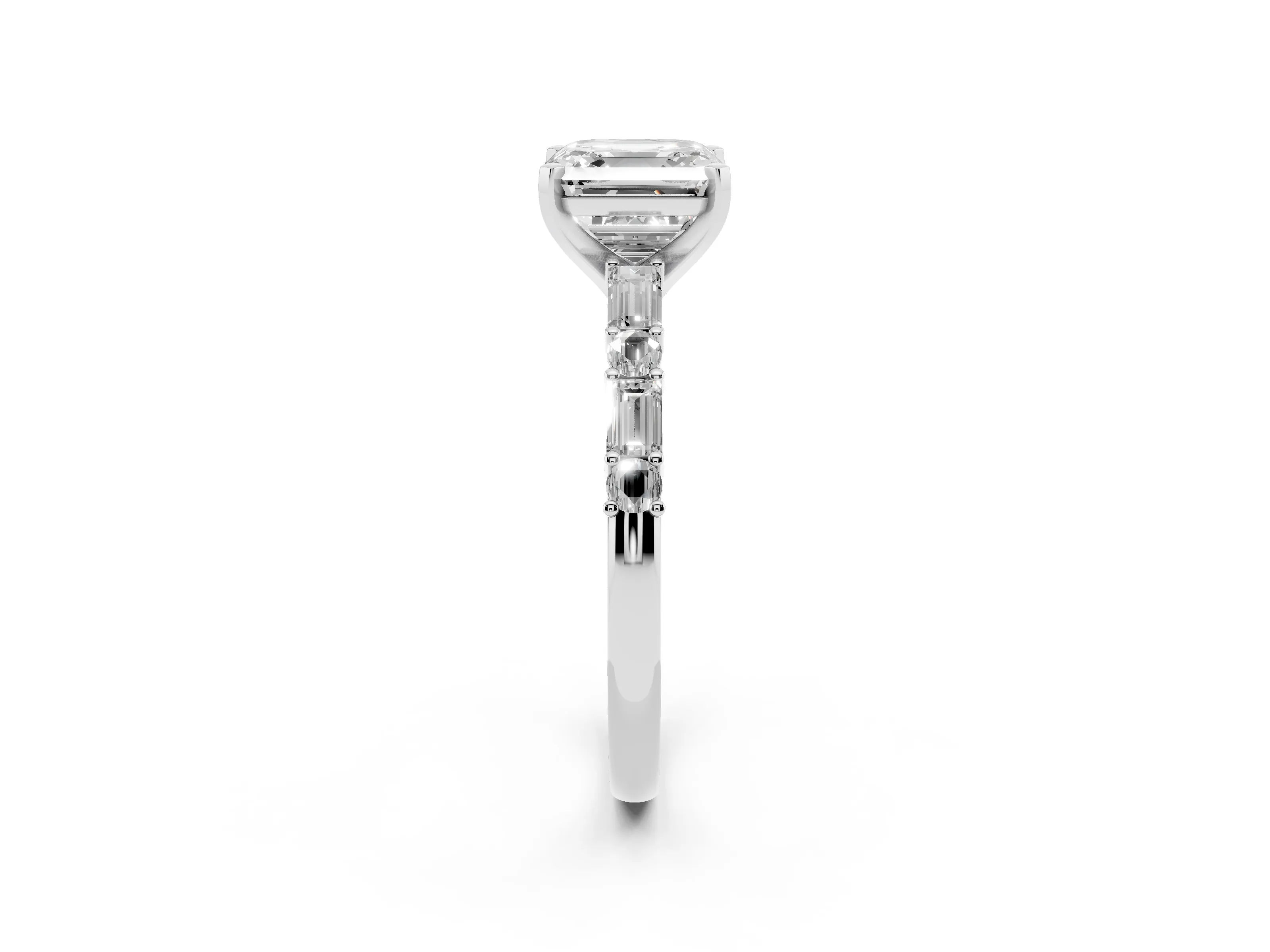 Asscher Cut Diamond Solitaire Set in Silver with Side Baguettes and Channel Set Band
