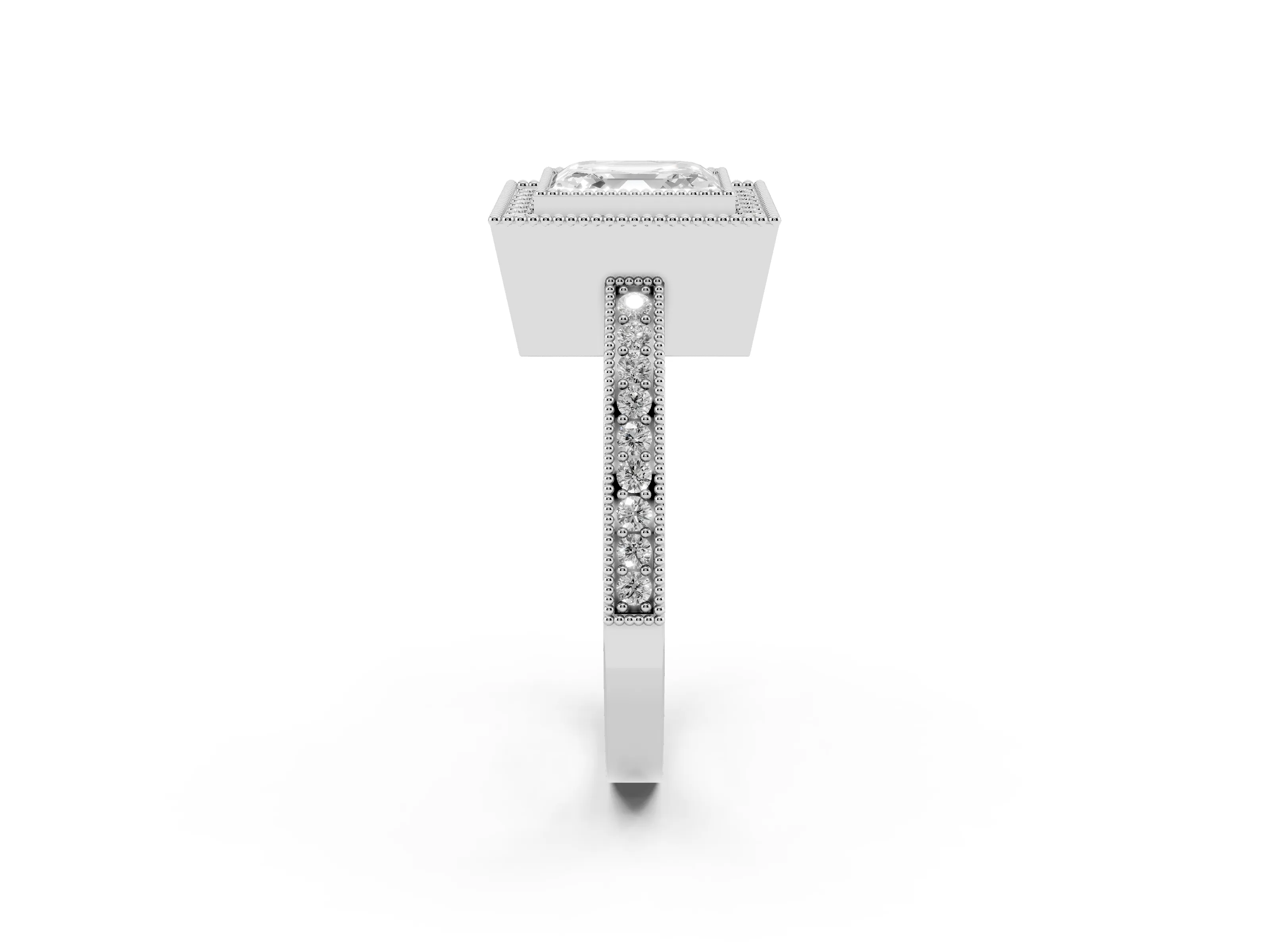 Asscher Cut Diamond Round Halo Ring Set in Silver with Pavé Band