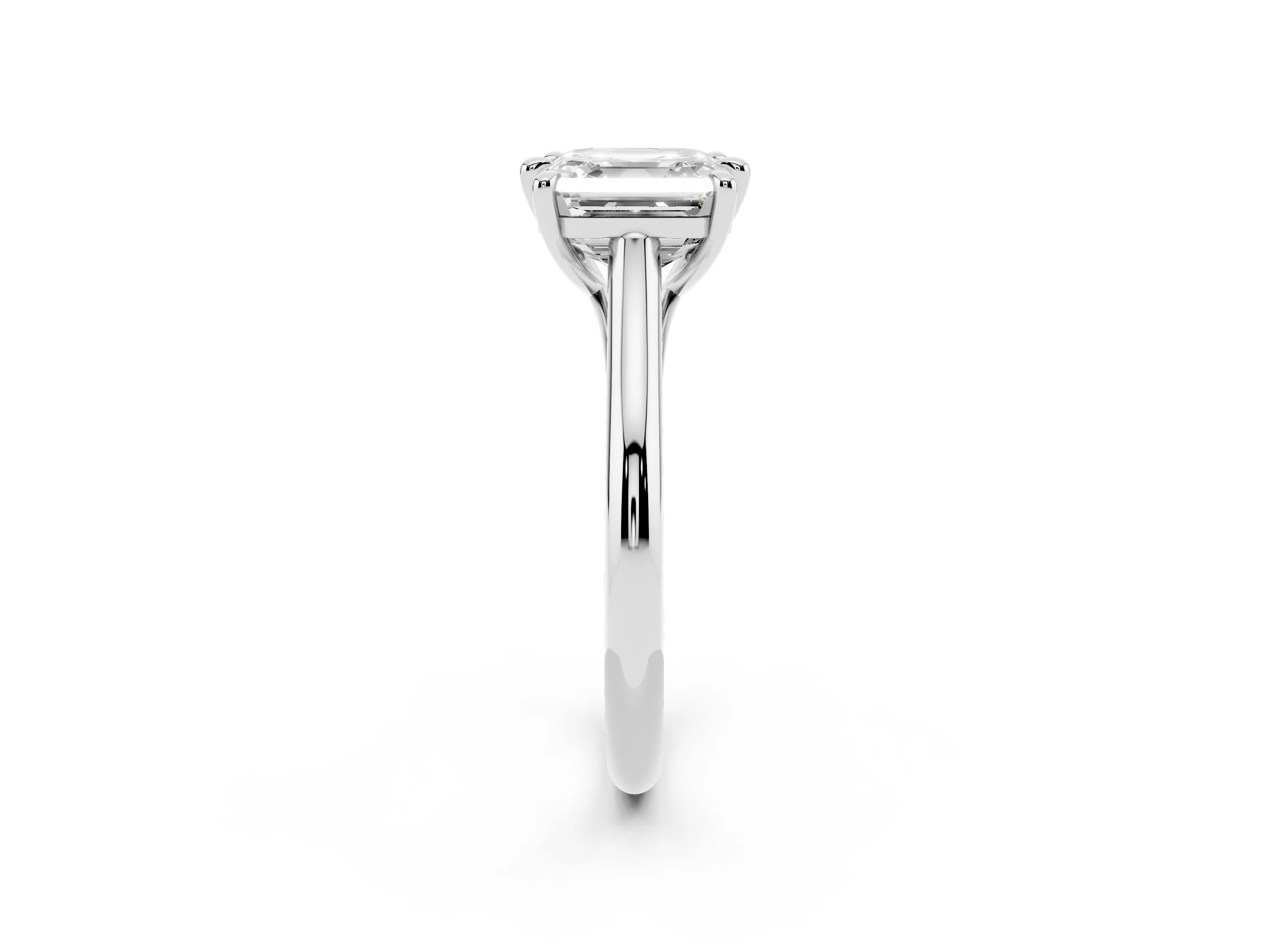 Asscher Cut Diamond Solitaire Engagement Ring Set in Platinum with Prong Setting and Plain Classic Band