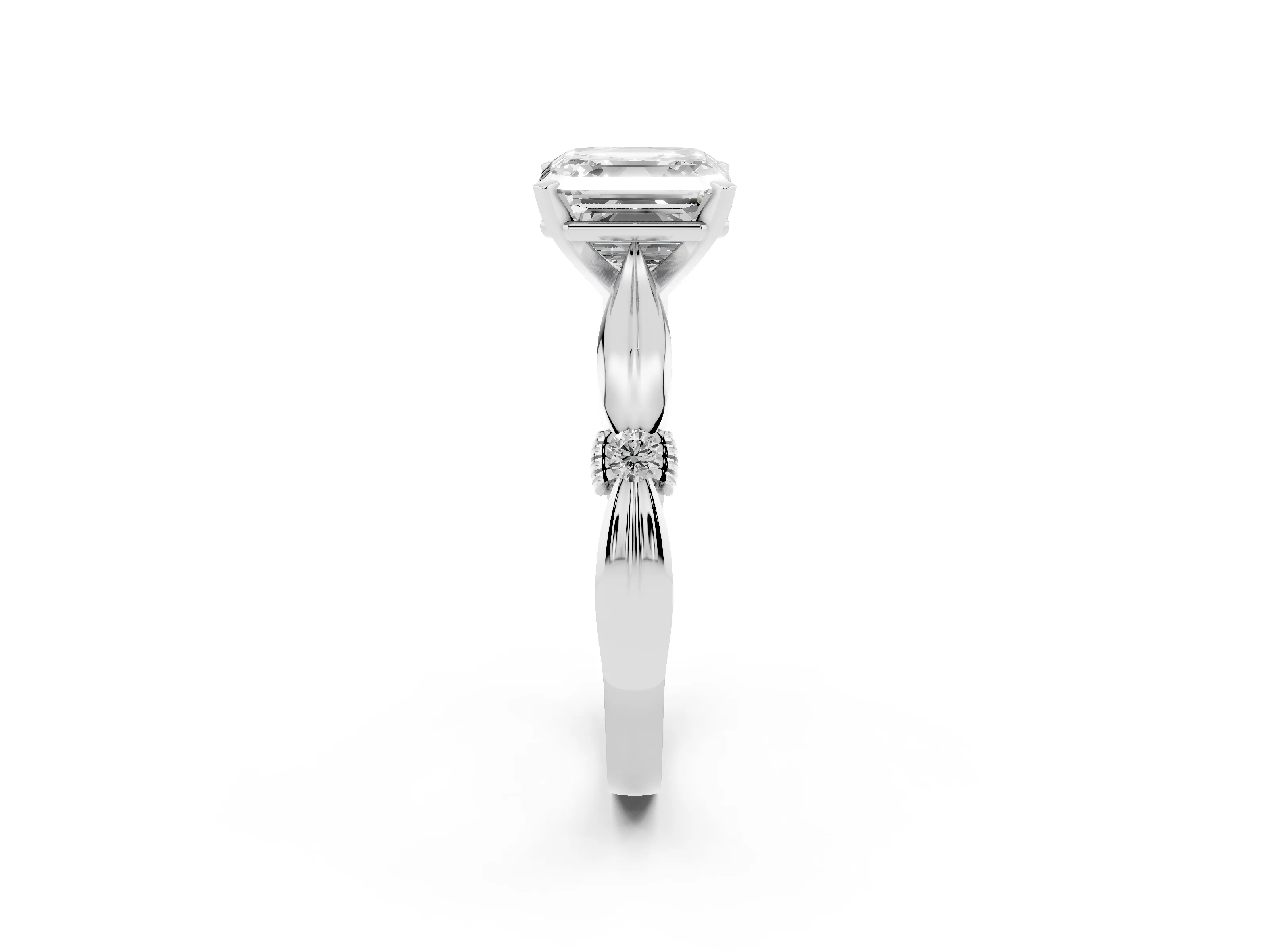 Asscher Cut Diamond Solitaire Twisted Band Ring Set in Platinum with Accent Stones and Prong Setting