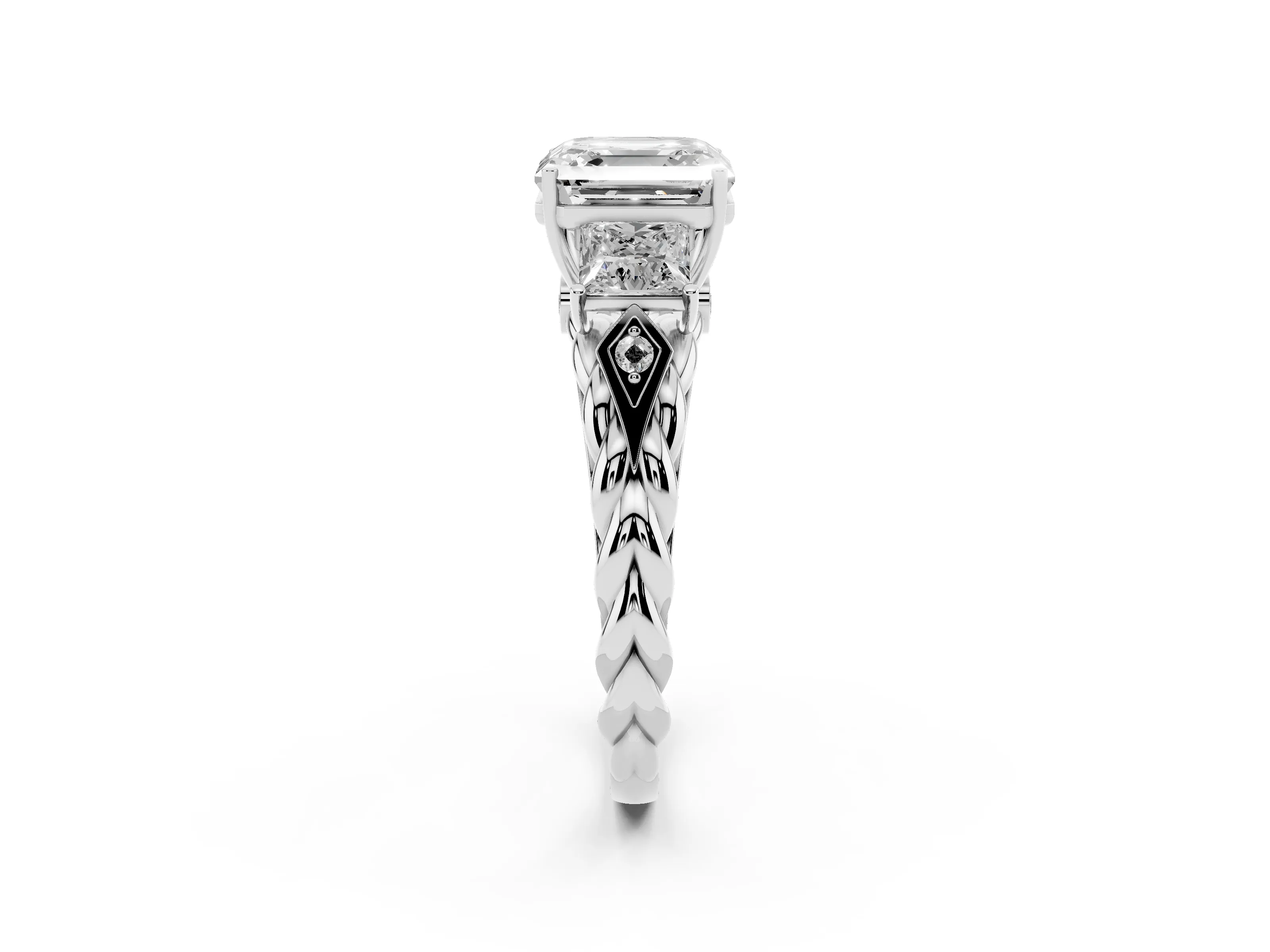 Asscher Cut Diamond Three-Stone Ring Set in Silver with Braided Band