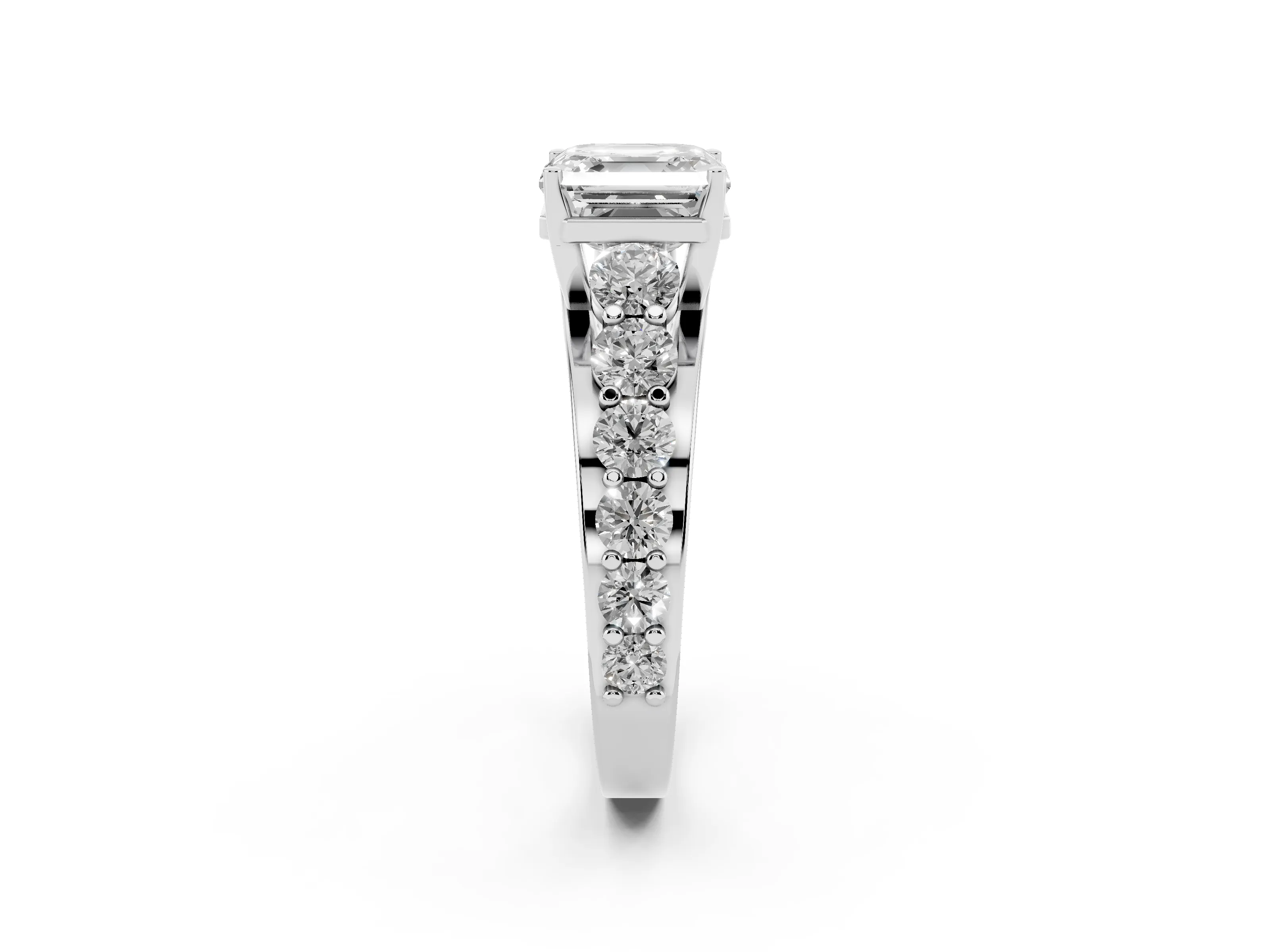 Asscher Cut Diamond Pavé Engagement Ring Set in Silver with Prong Setting