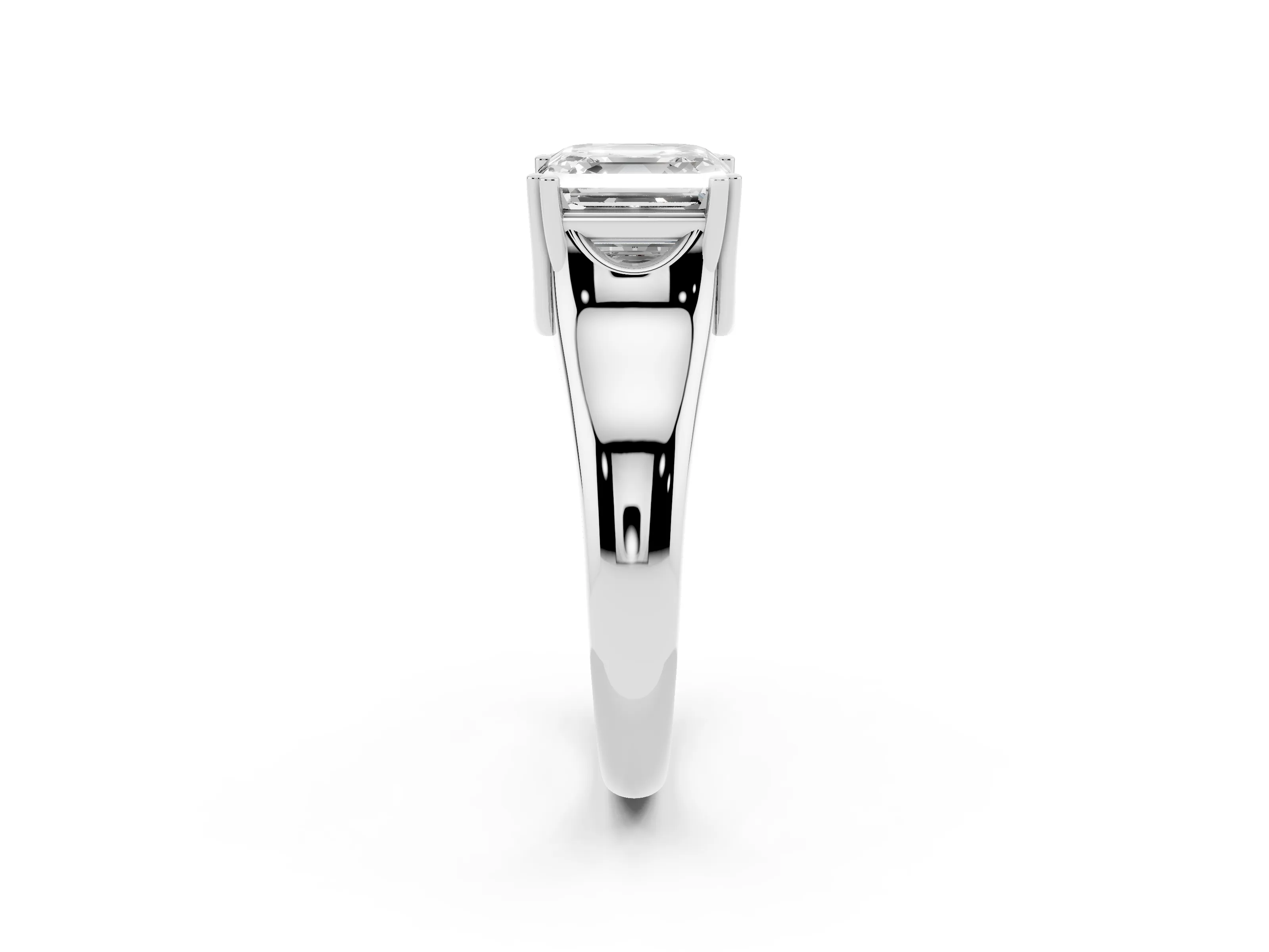 Asscher Cut Diamond Solitaire Ring Set in White gold with Wide Band and Prong Setting