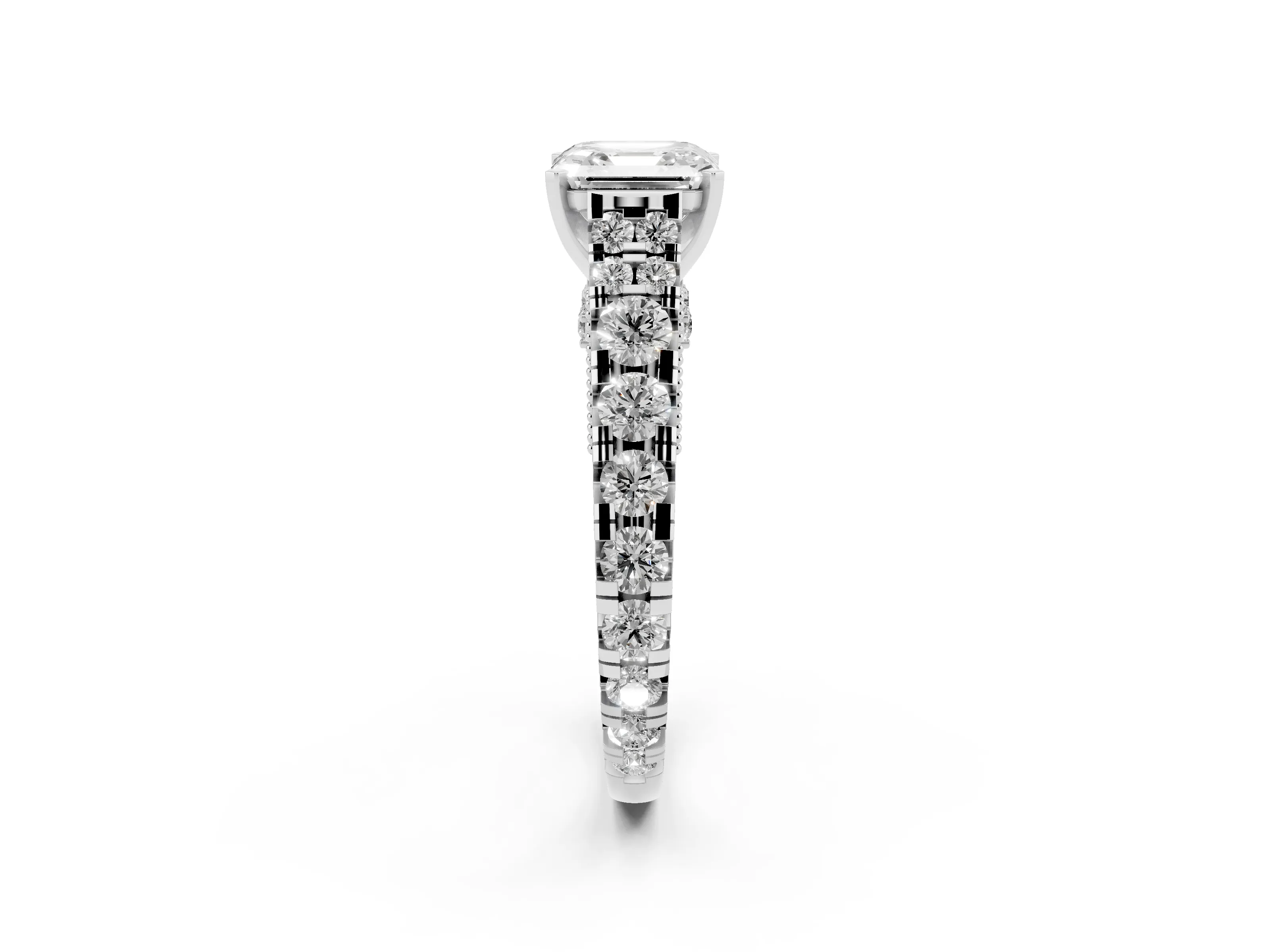 Asscher Cut Diamond Classic Solitaire Ring Set in Platinum with Pavé Band and Prong Setting