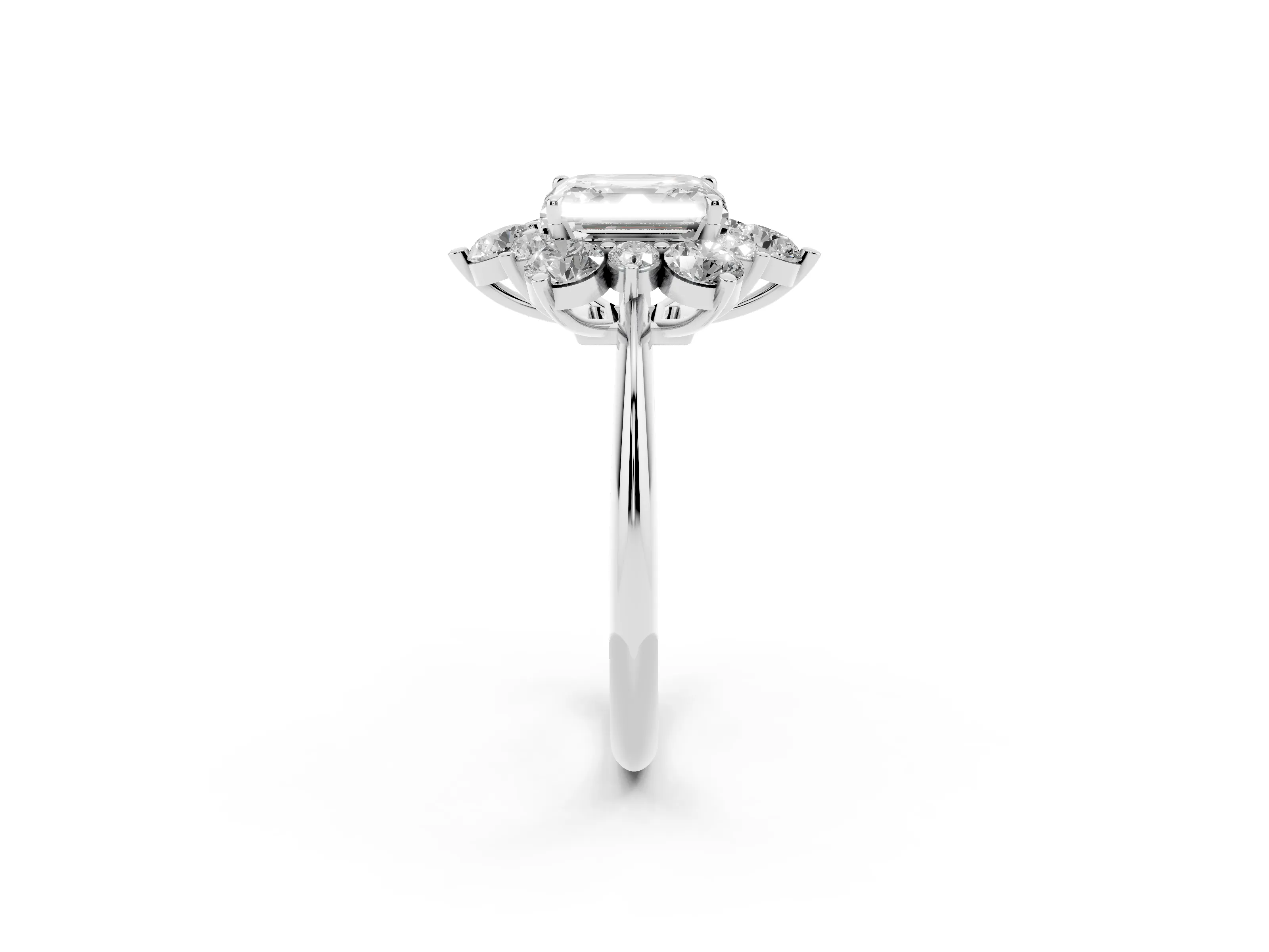 Asscher Cut Diamond Cluster Halo Ring Set in White gold with Solitaire Band and Prong Setting